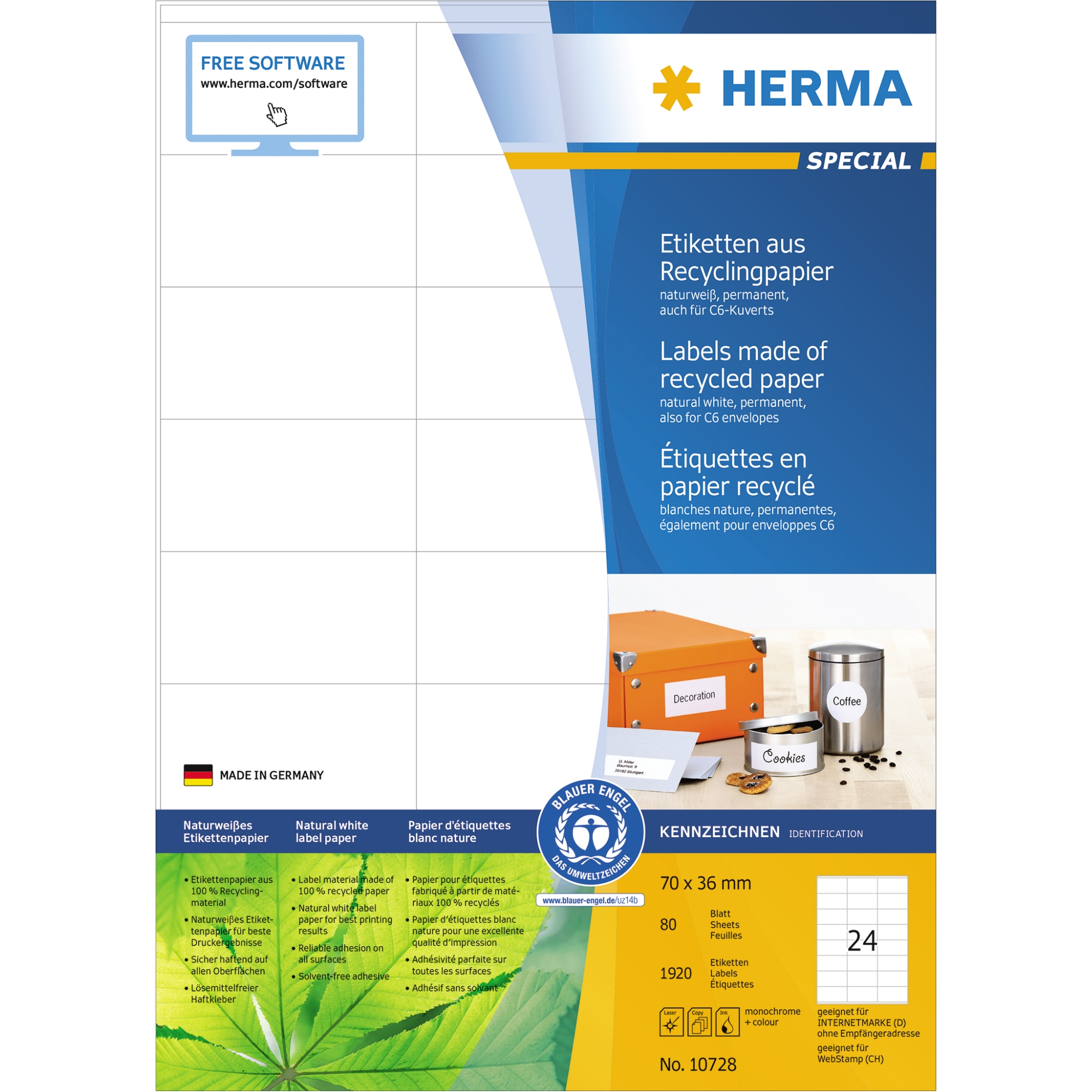 Herma Etikett Recycling naturweiß universal 70 x 36 mm (B x H)