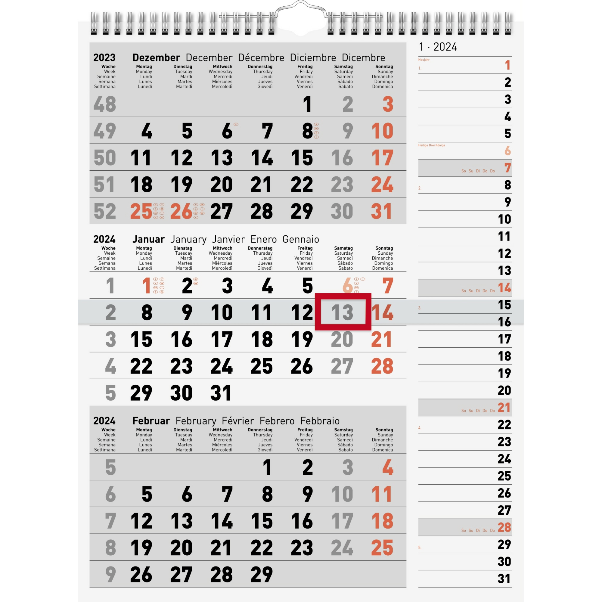 rido/idé 3-Monatswandkalender Kombi 2024