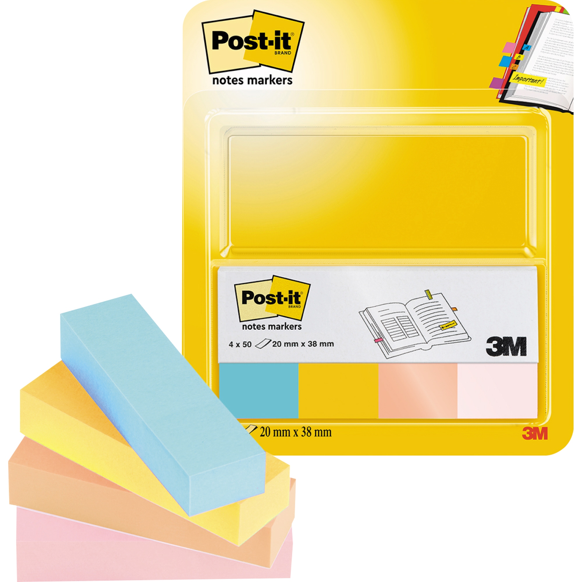 Post-it® Haftstreifen Page Marker 20 x 38 mm 1 x ultrablau, 1 x ultragelb, 1 x ultragrün, 1 x ultrapink