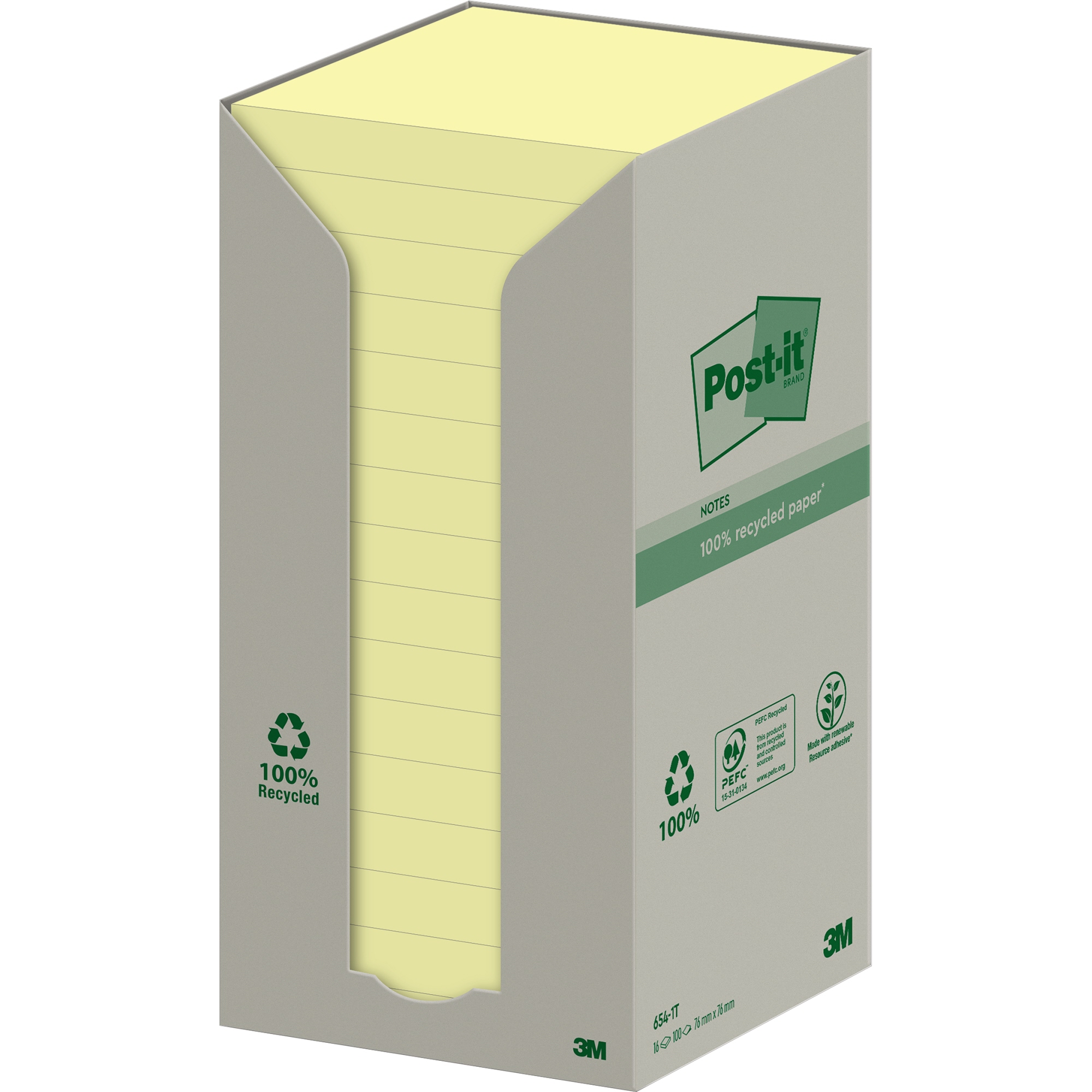 Post-it® Haftnotiz Recycling Notes Tower gelb 76 x 76 mm (B x H)