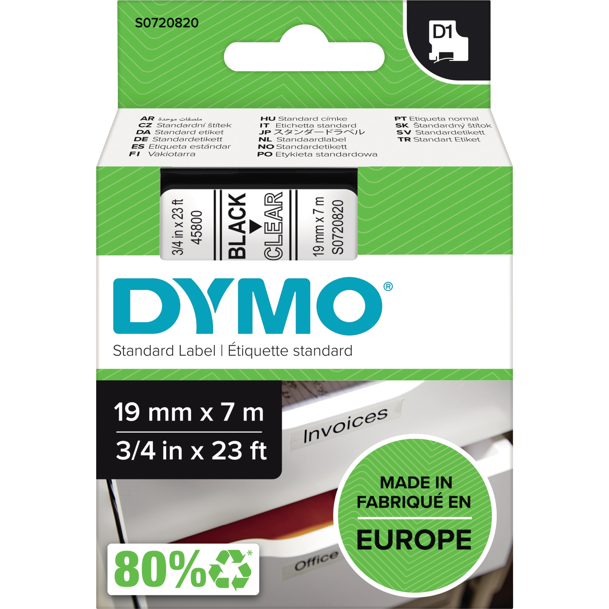 DYMO® Schriftbandkassette D1 19 mm transparent