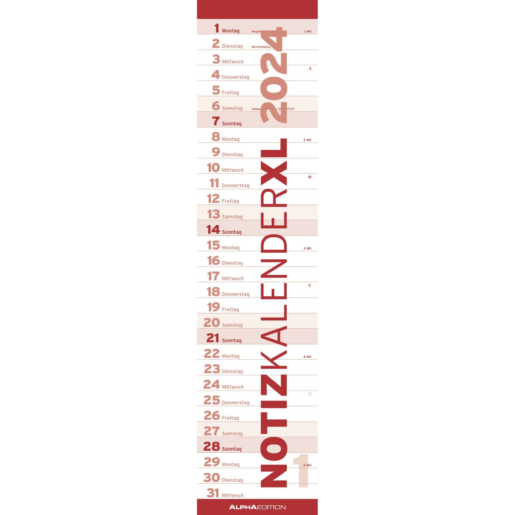 ALPHA EDITION Streifenkalender XL 2024 rot