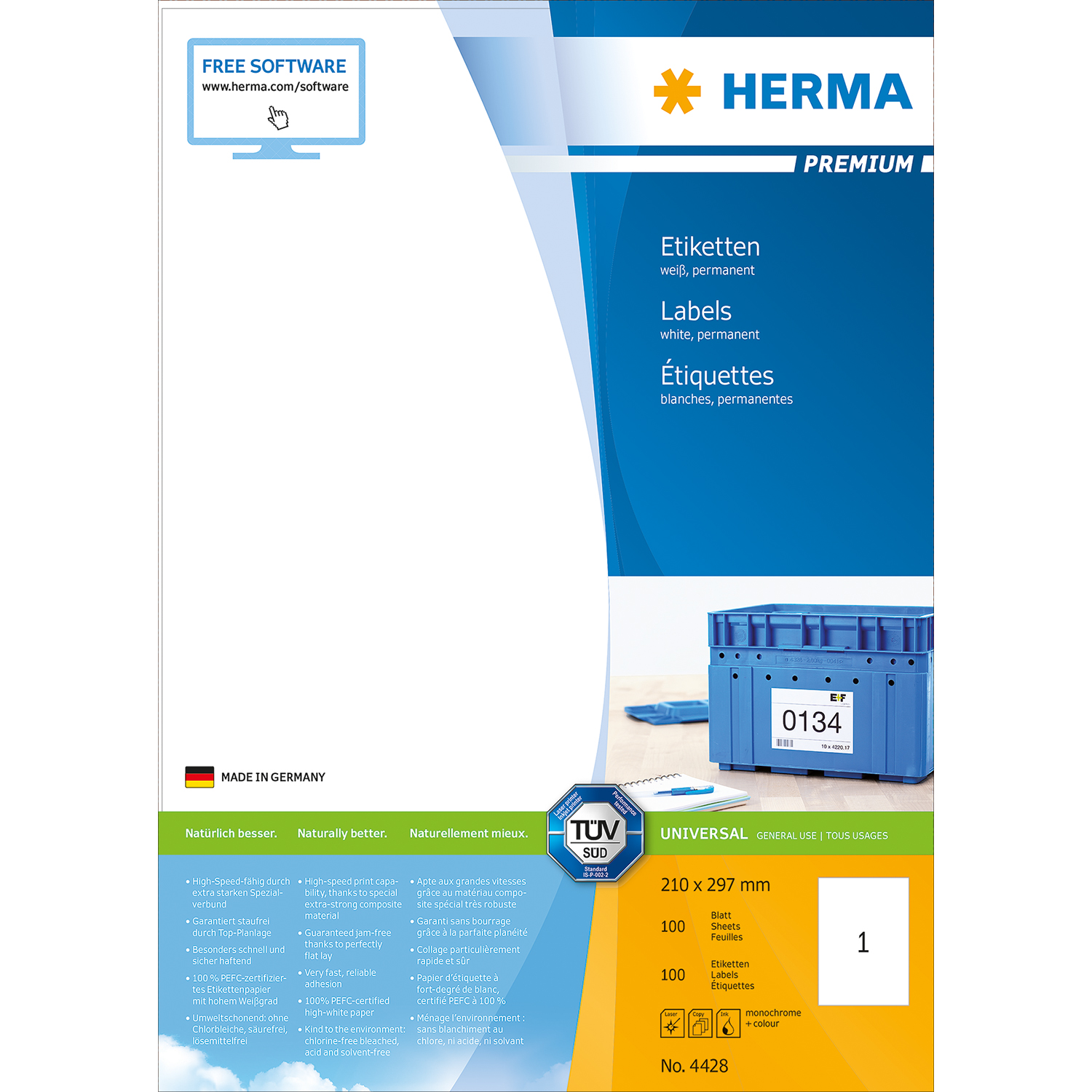 HERMA Universaletikett PREMIUM weiß, 210 x 297 mm, 100 St.
