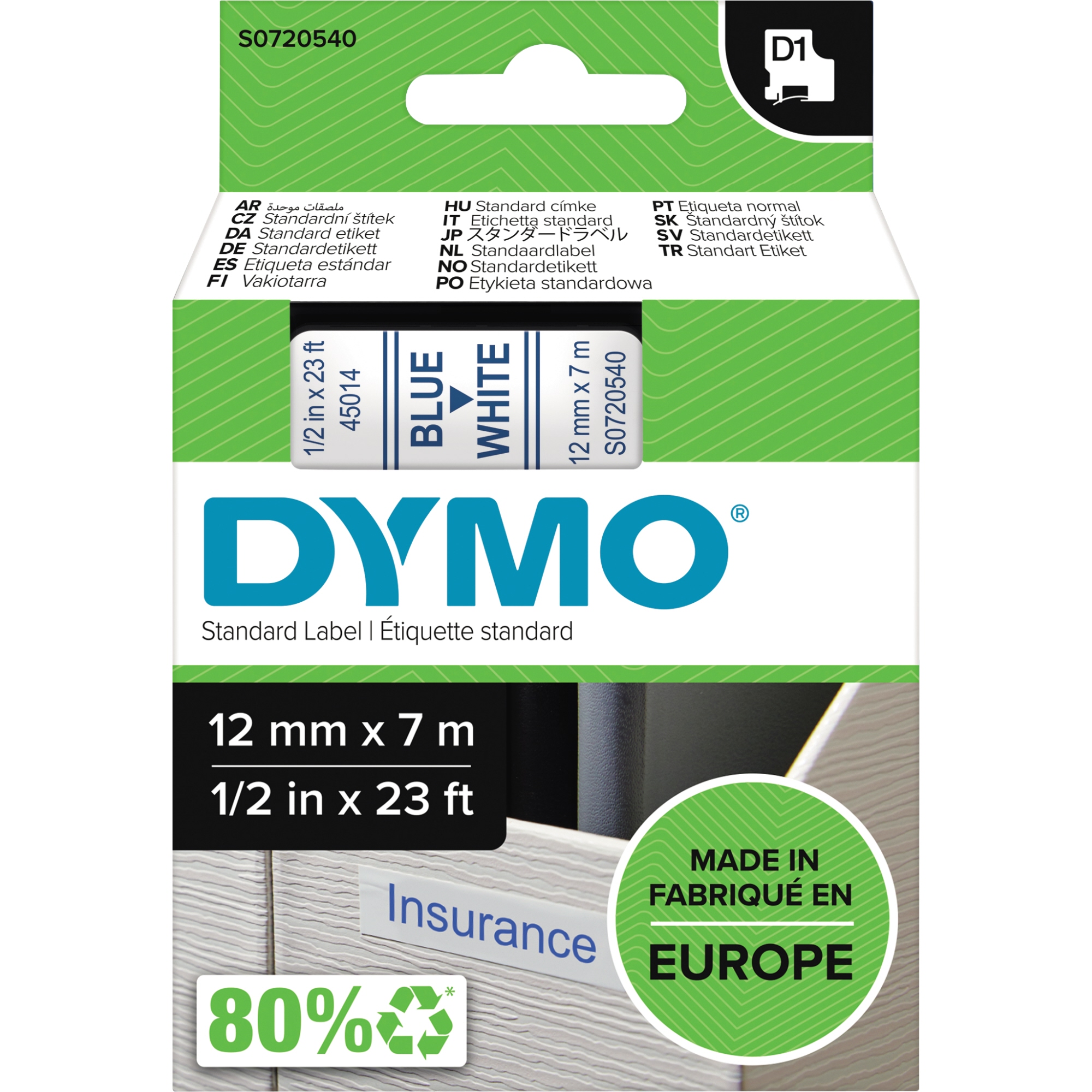 DYMO® Schriftbandkassette D1 12 mm blau auf weiß