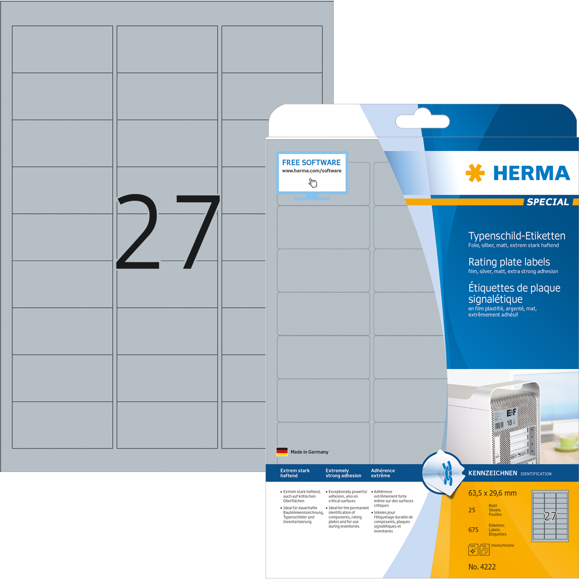 HERMA Typenschildetikett SPECIAL 63,5 x 29,6 mm 25 Bl./Pack.