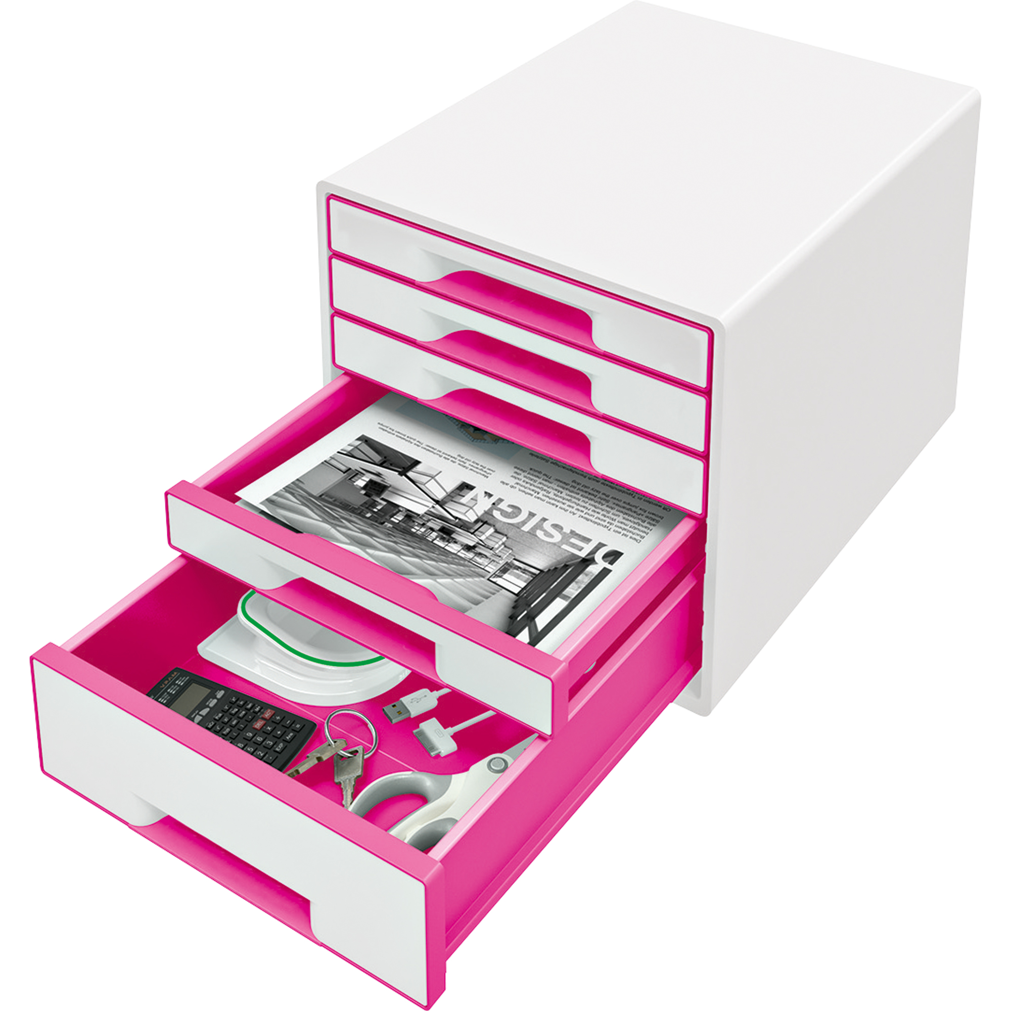 Leitz Schubladenbox WOW CUBE 5 Schubfächer pink, weiß