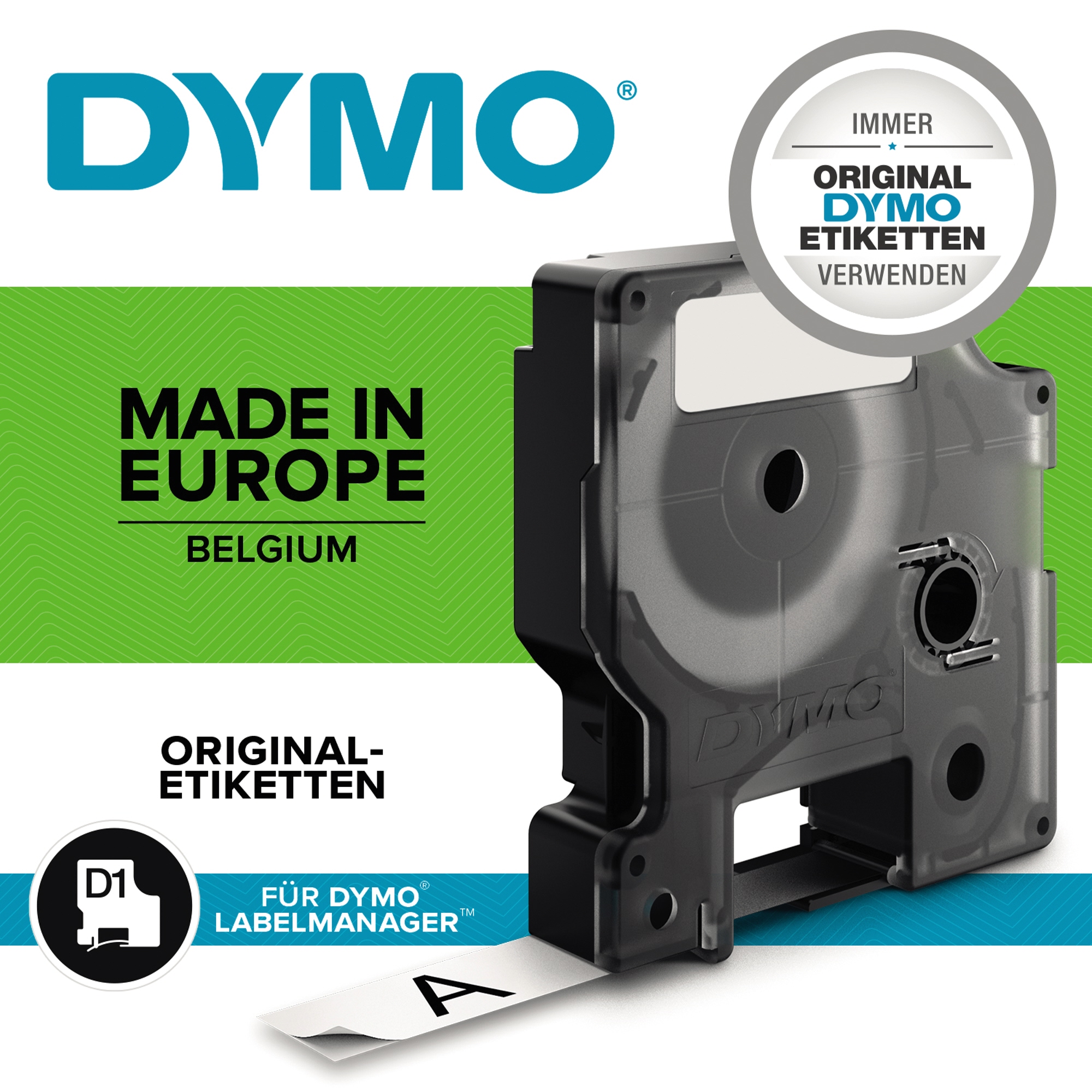 DYMO® Schriftbandkassette D1 12 mm schwarz auf transparent
