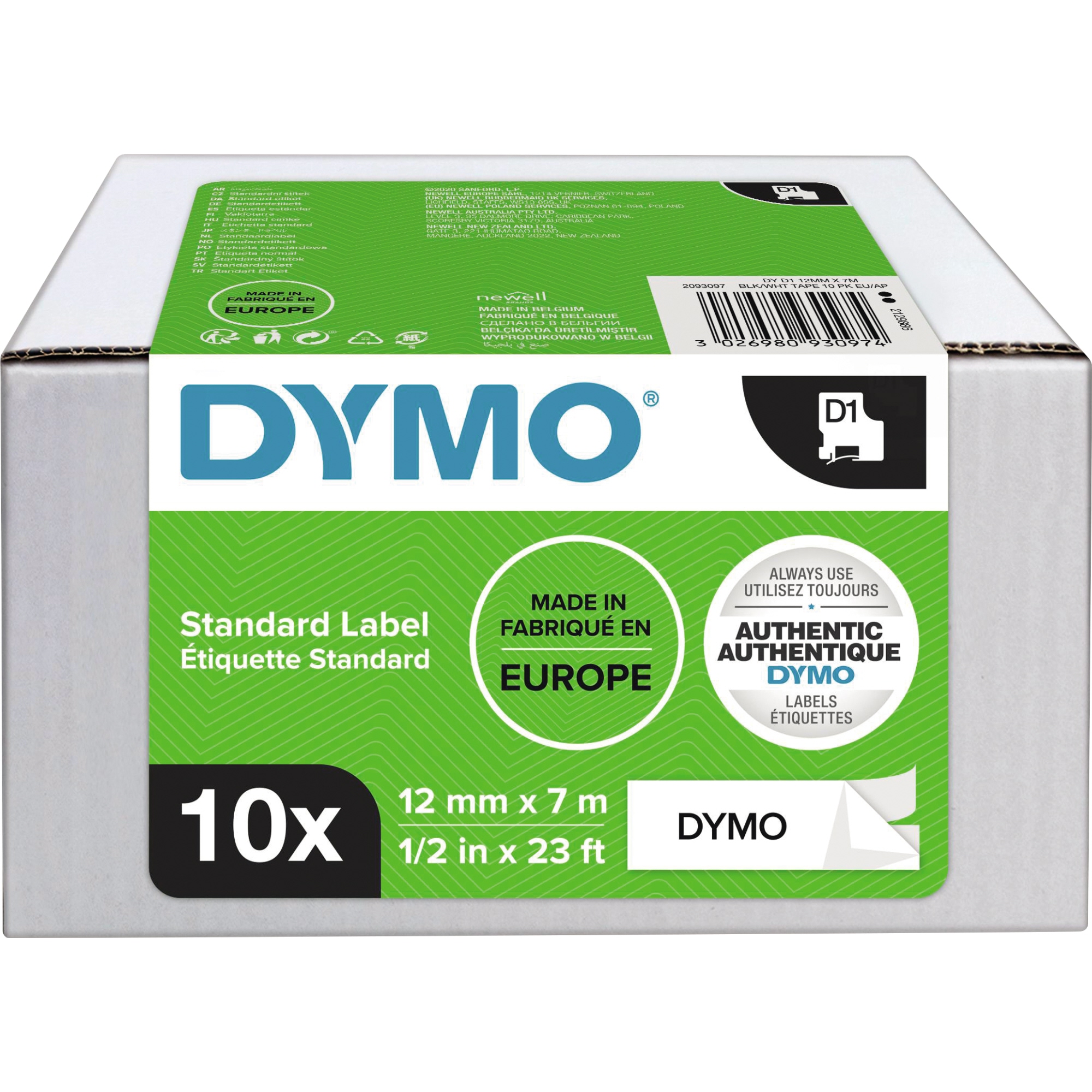 DYMO® Schriftbandkassette D1 12 mm schwarz auf weiß