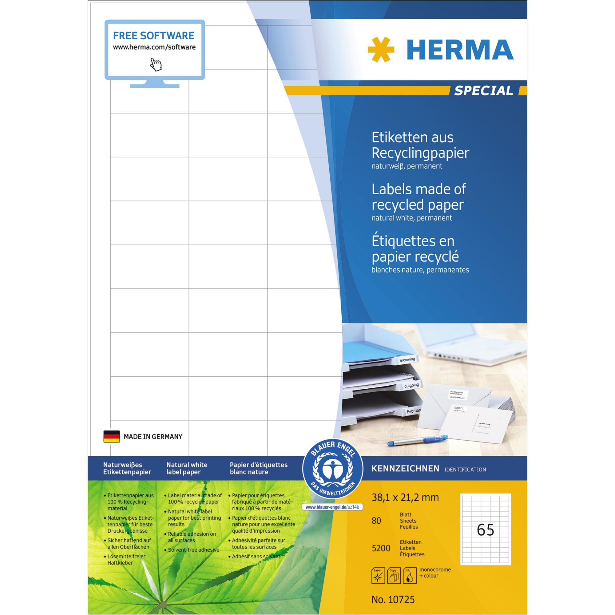Herma Etikett Recycling naturweiß universal 38,1 x 21,2 mm (B x H)