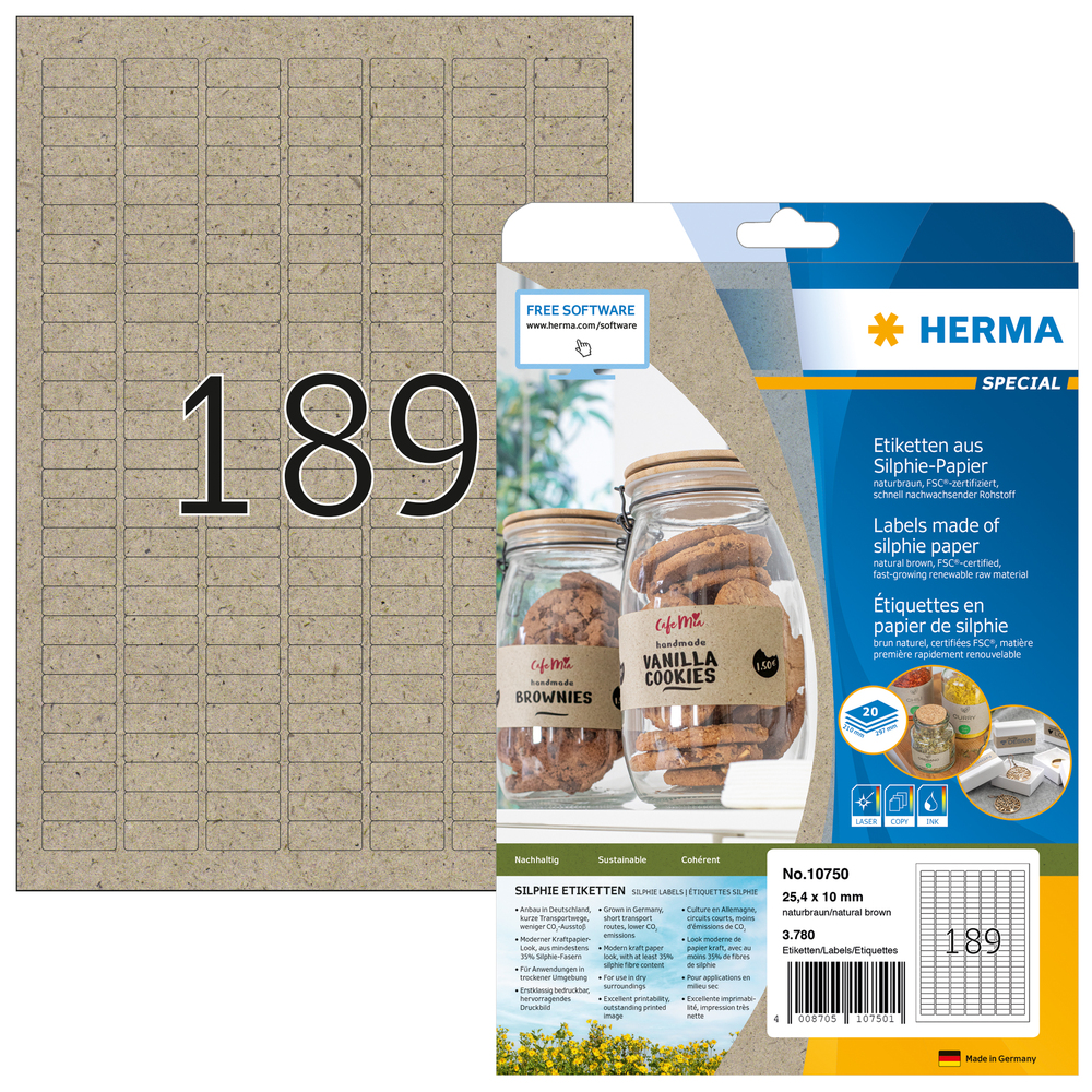 HERMA Adressetikett aus Silphie-Papier naturbraun 25,4 x 10 mm (B x H)