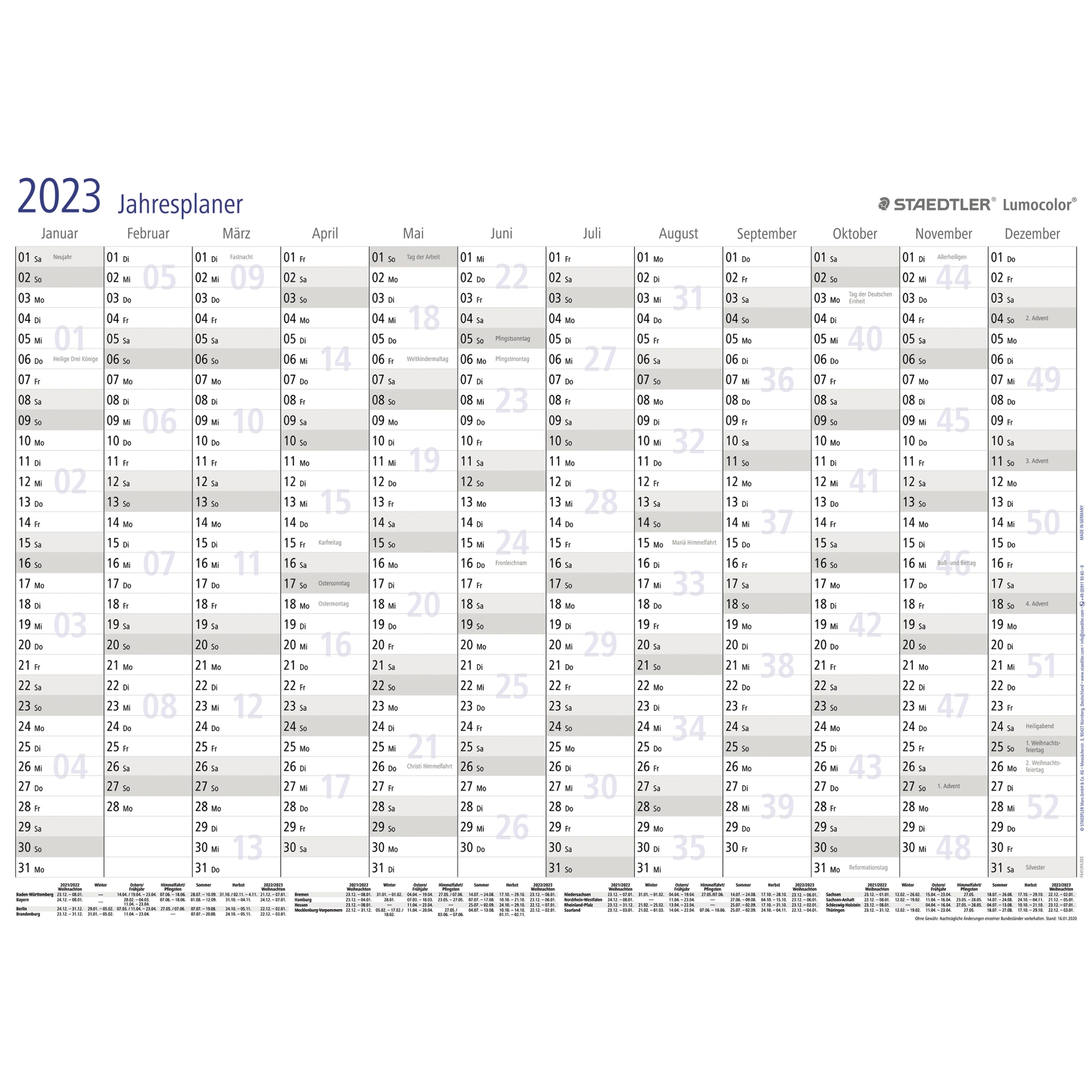 STAEDTLER® Plakatkalender 2023 A3q 12 Monate