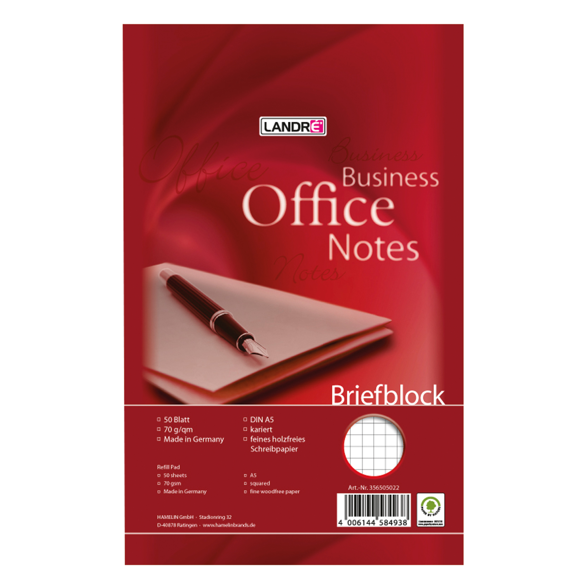 Landré Briefblock Business Office Notes DIN A4 kariert
