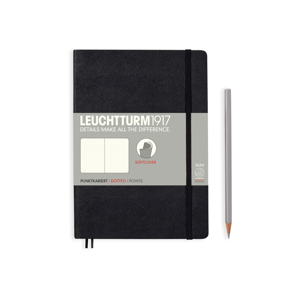 Leuchtturm Notizbuch Medium A5 mit Softcover Einband in schwarz, dotted