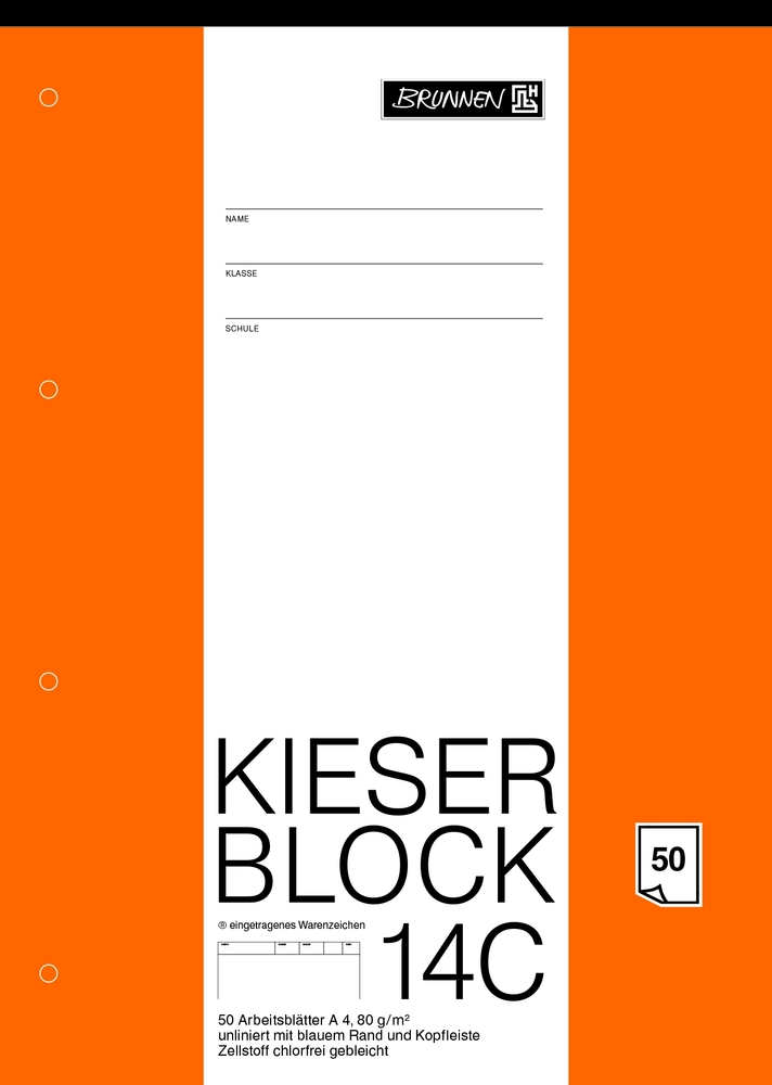BRUNNEN Schulblock/Kieserblock DIN A4, Lineatur 20, 50 Blatt
