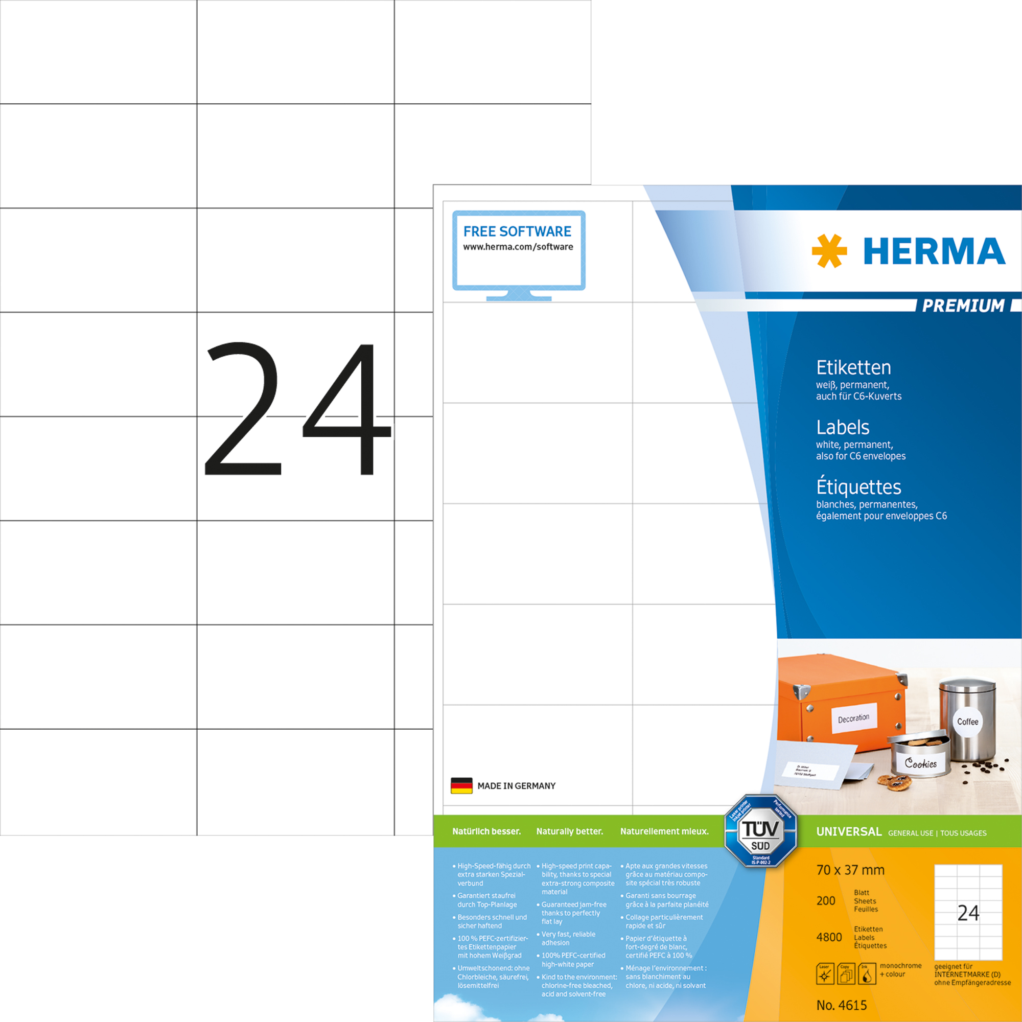 HERMA Universaletikett Premium weiß, 70 x 37mm 4.800 St.