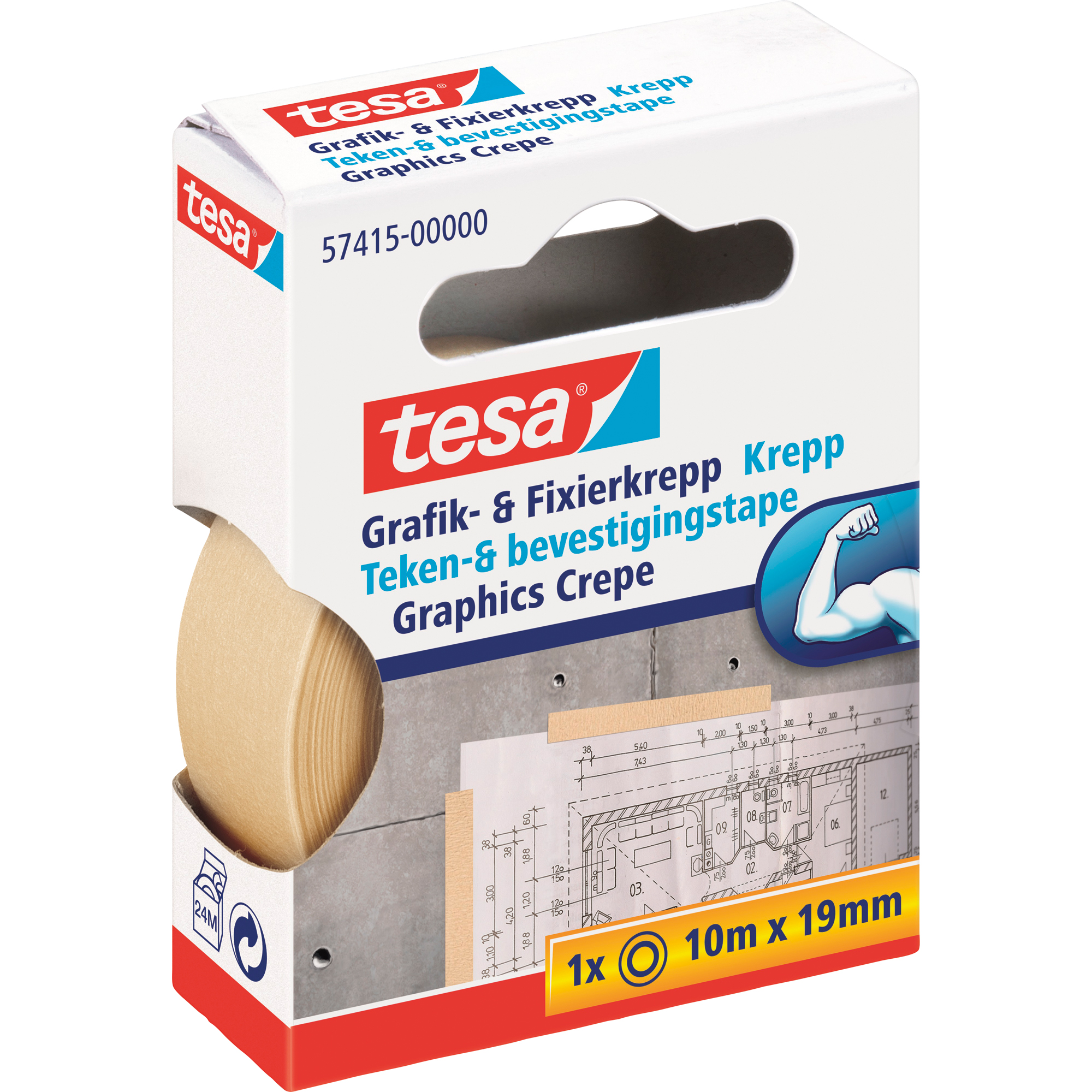 tesa® Fixierband Grafik- und Fixier-Krepp 19 mm x 10 m (B x L)
