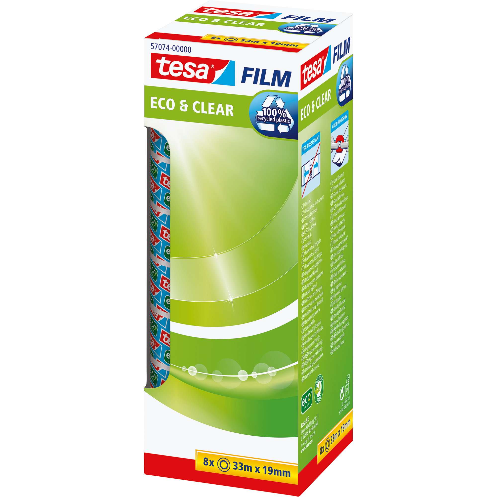tesa® Klebefilm Eco & Clear 19 mm x 33 m 8er Pack