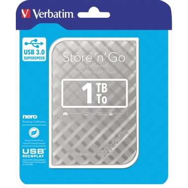 Verbatim Festplatte extern Store n Go 1 Tbyte silber