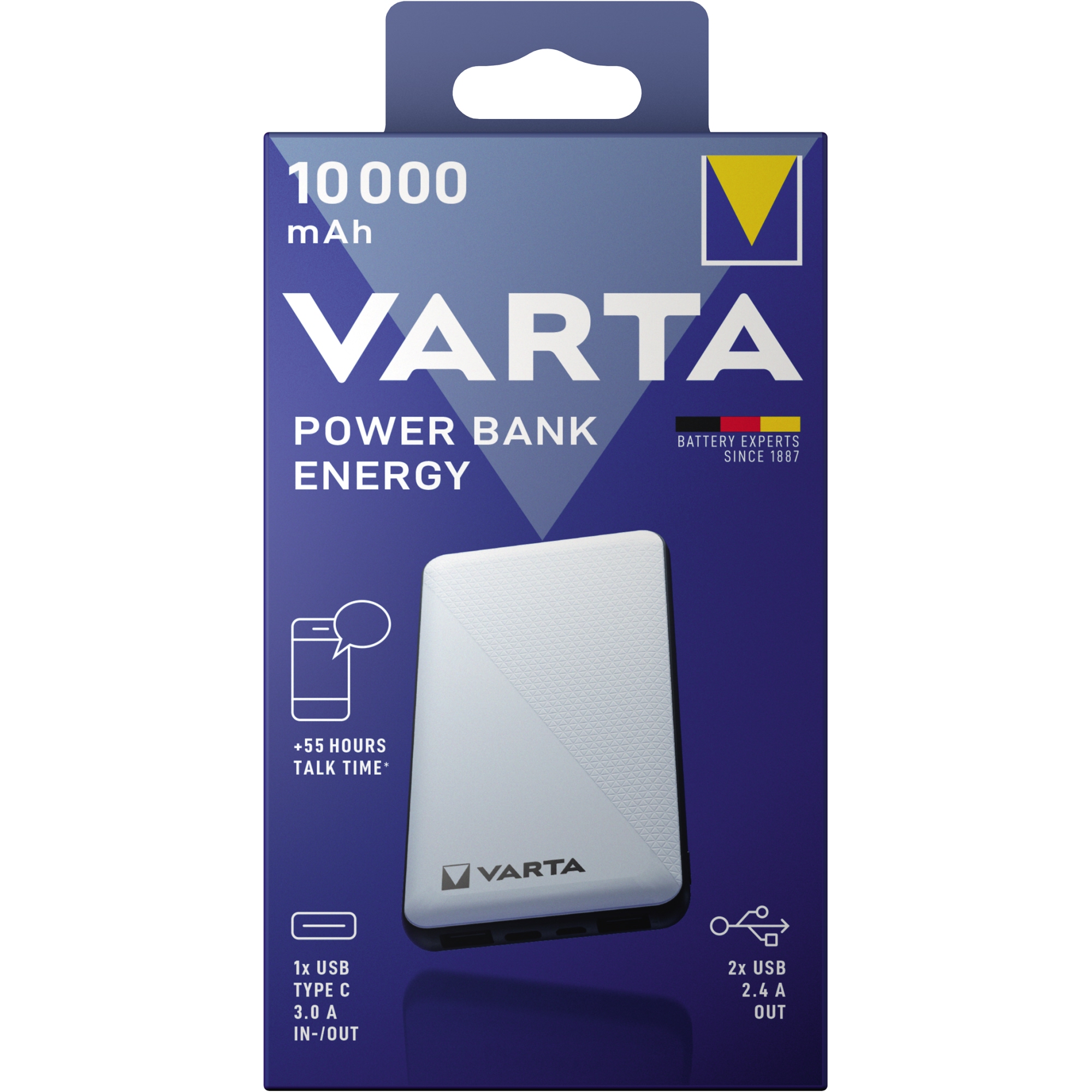 VARTA Powerbank Energy weiß 10000mAh 4USB-Ports Ladekabel 10.000 m