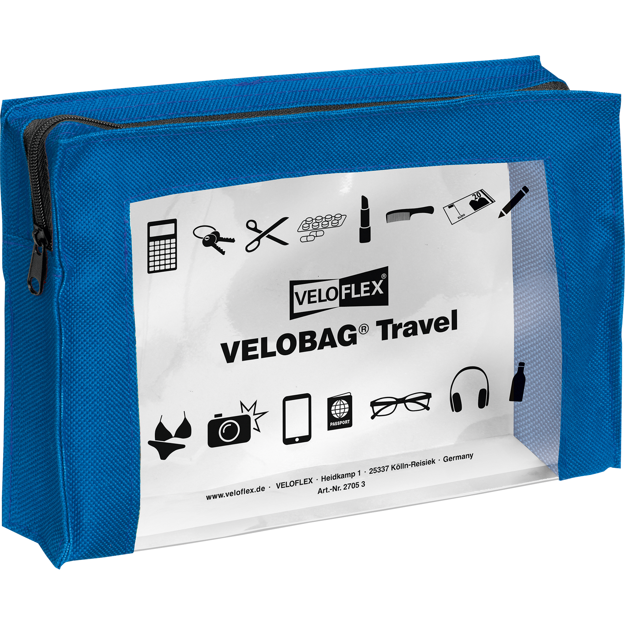 Veloflex Reißverschlusstasche VELOBAG® Travel blau, transparent