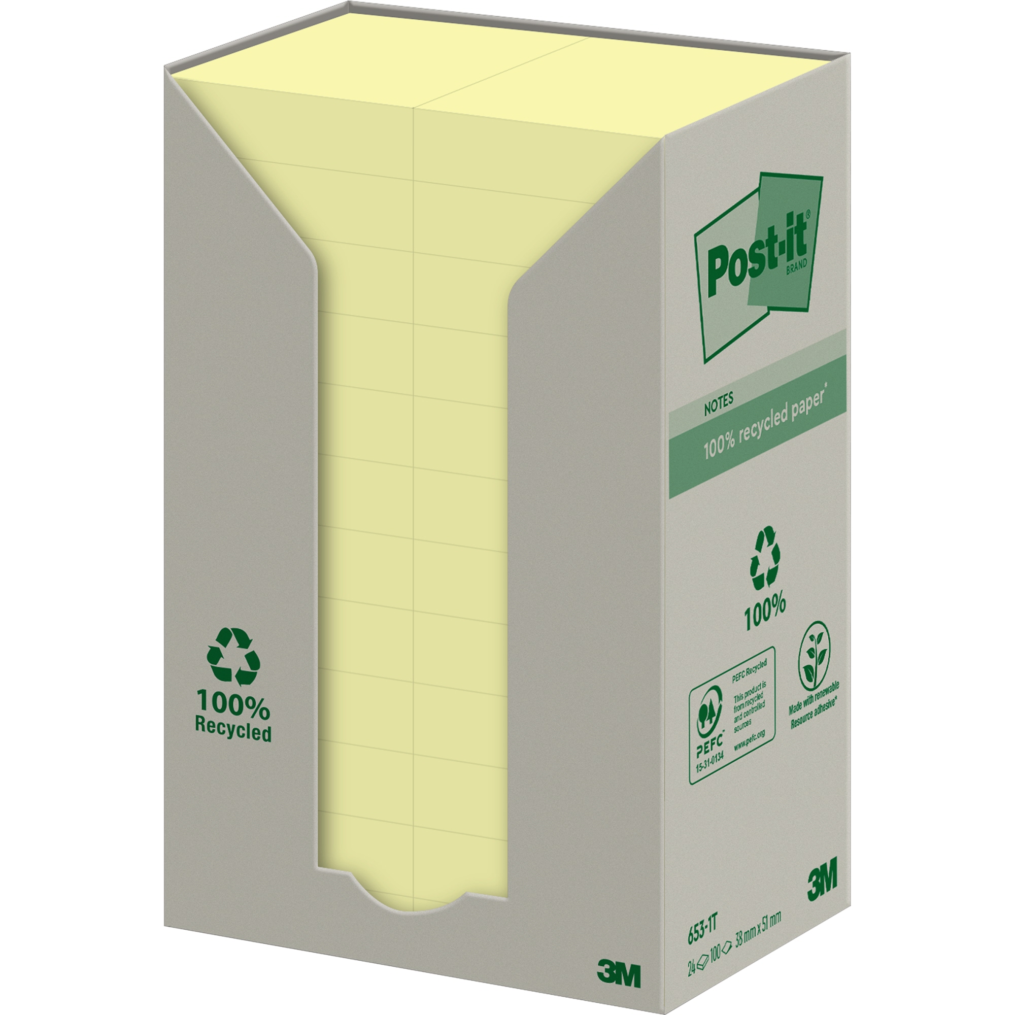 Post-it® Haftnotiz Recycling Notes Tower gelb 38 x 51 mm (B x H)
