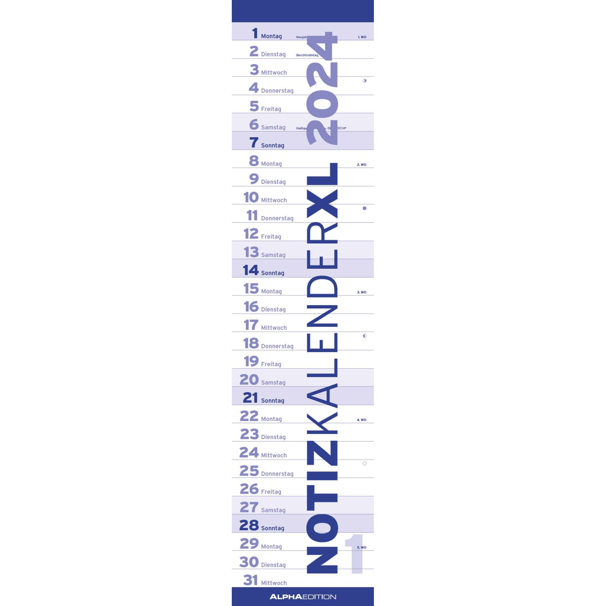 ALPHA EDITION Streifenkalender XL 2024 blau