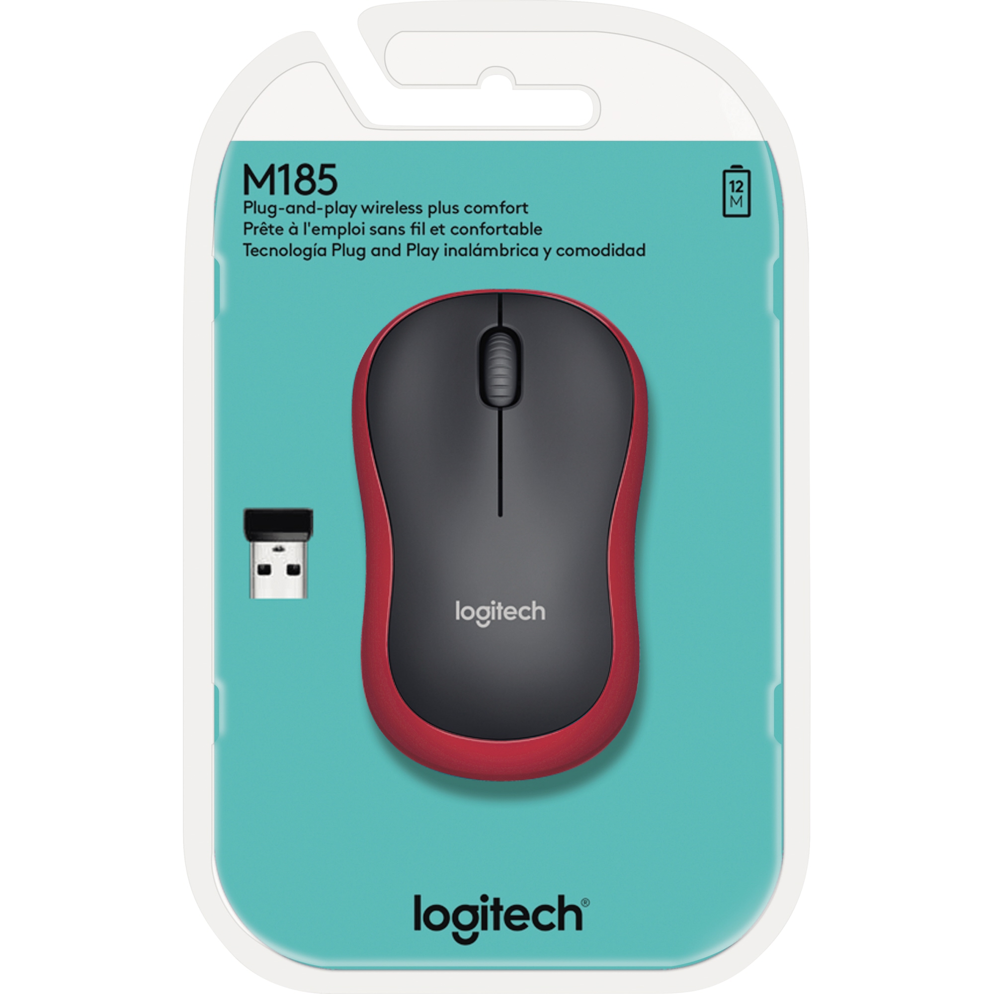 Logitech Mouse M185 schwarz, rot