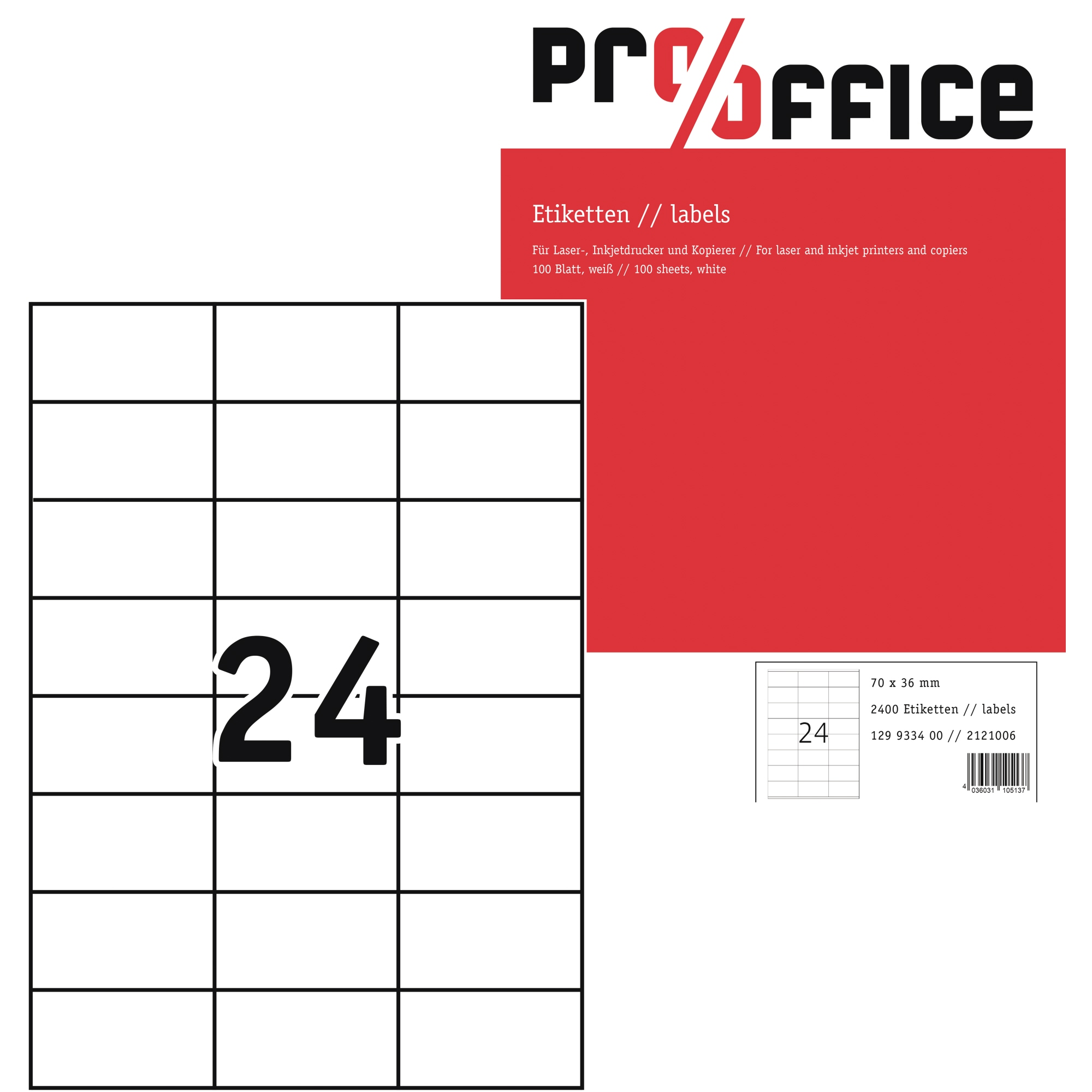 Pro/Office Universaletikett ohne umlaufenden Rand 70 x 36 mm