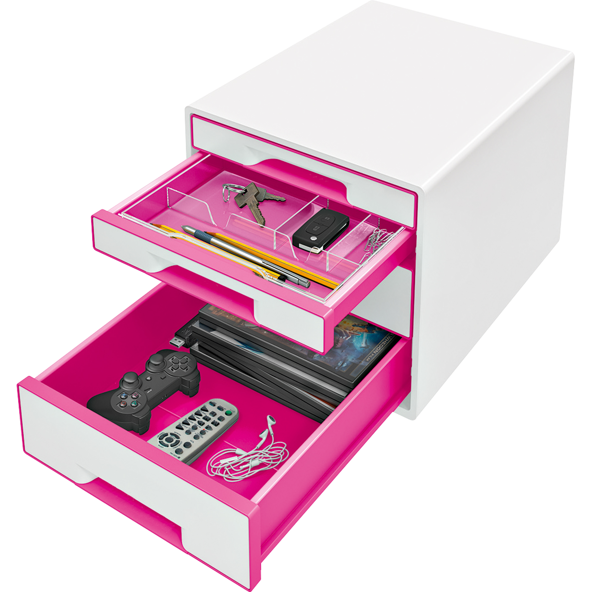 Leitz Schubladenbox WOW CUBE 4 Schubfächer pink, weiß