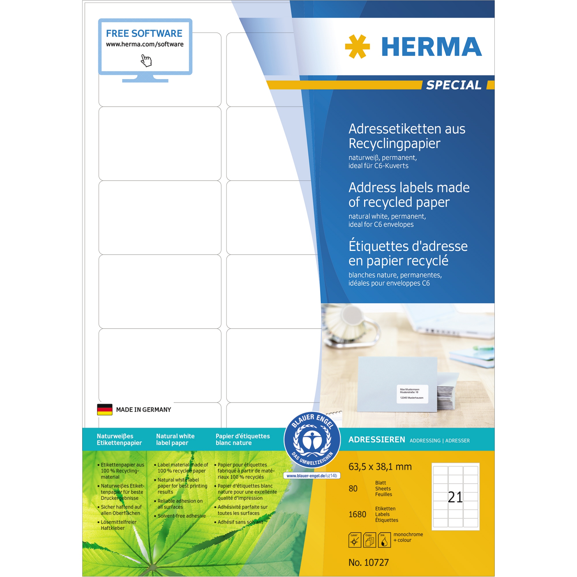 Herma Etikett Recycling naturweiß universal 63,5 x 38,1 mm (B x H)