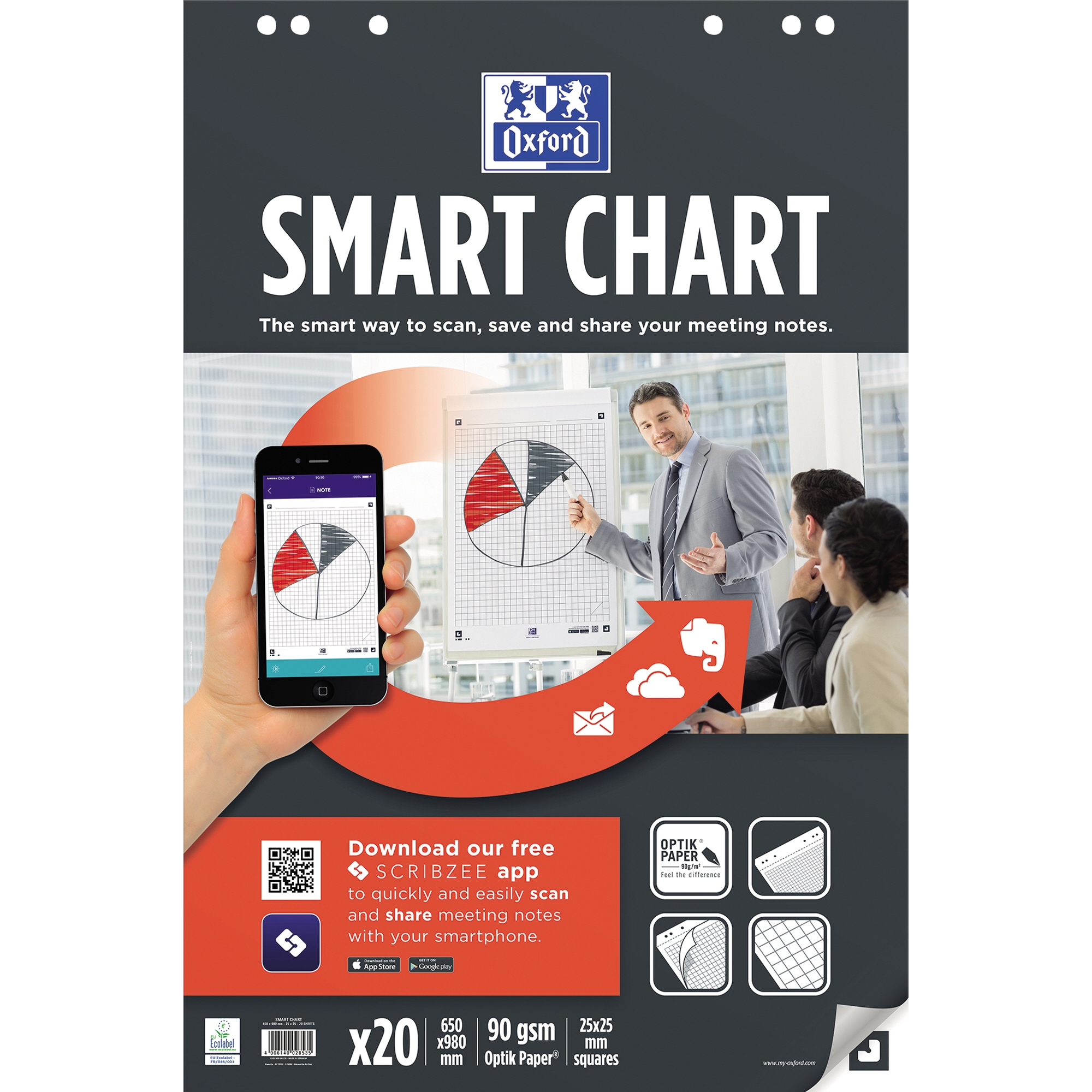 Flipchartblock Smart Chart 65x98cm kariert 20Bl