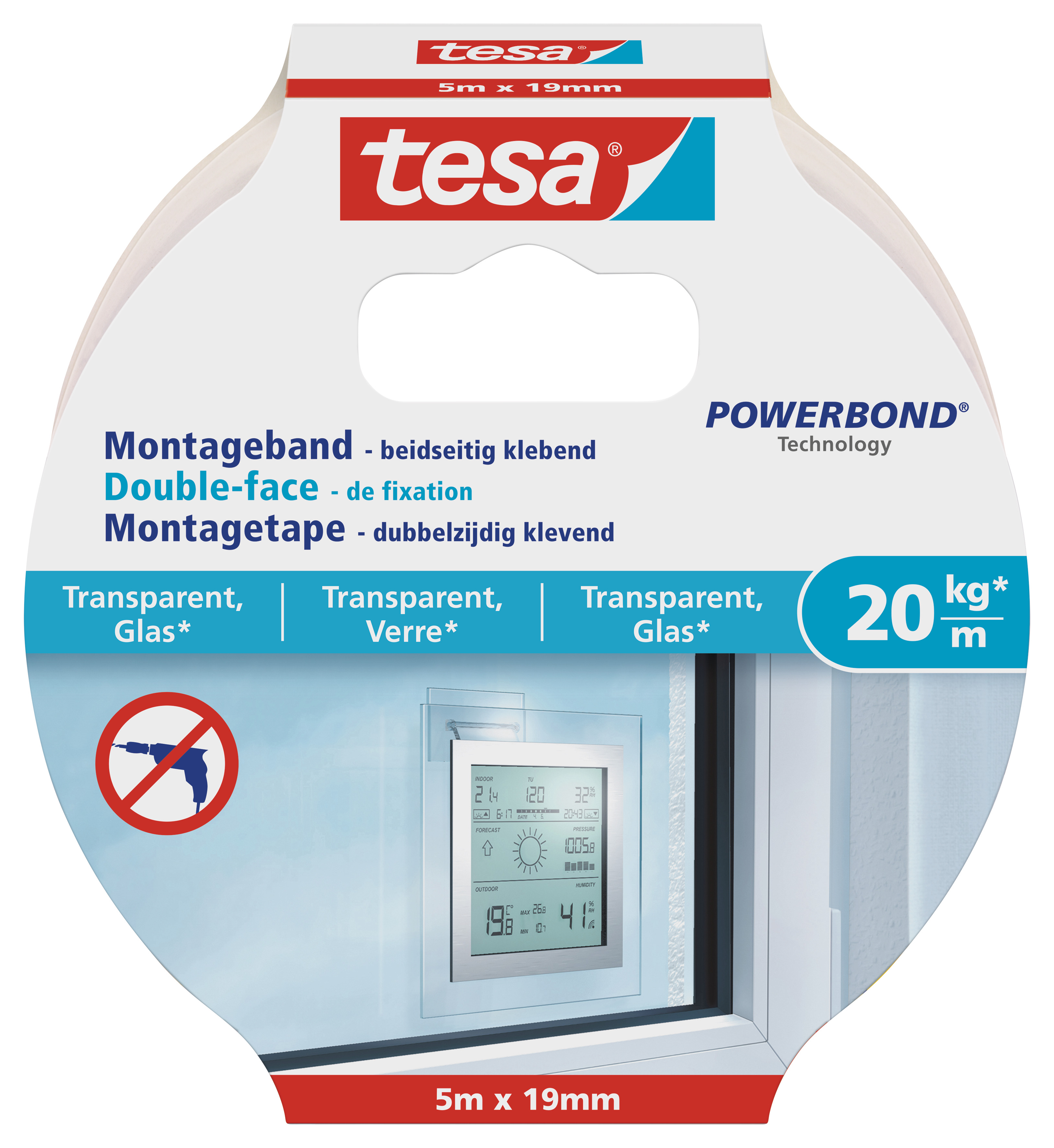 tesa® Montageband transparent & Glas 5 m x 19 mm