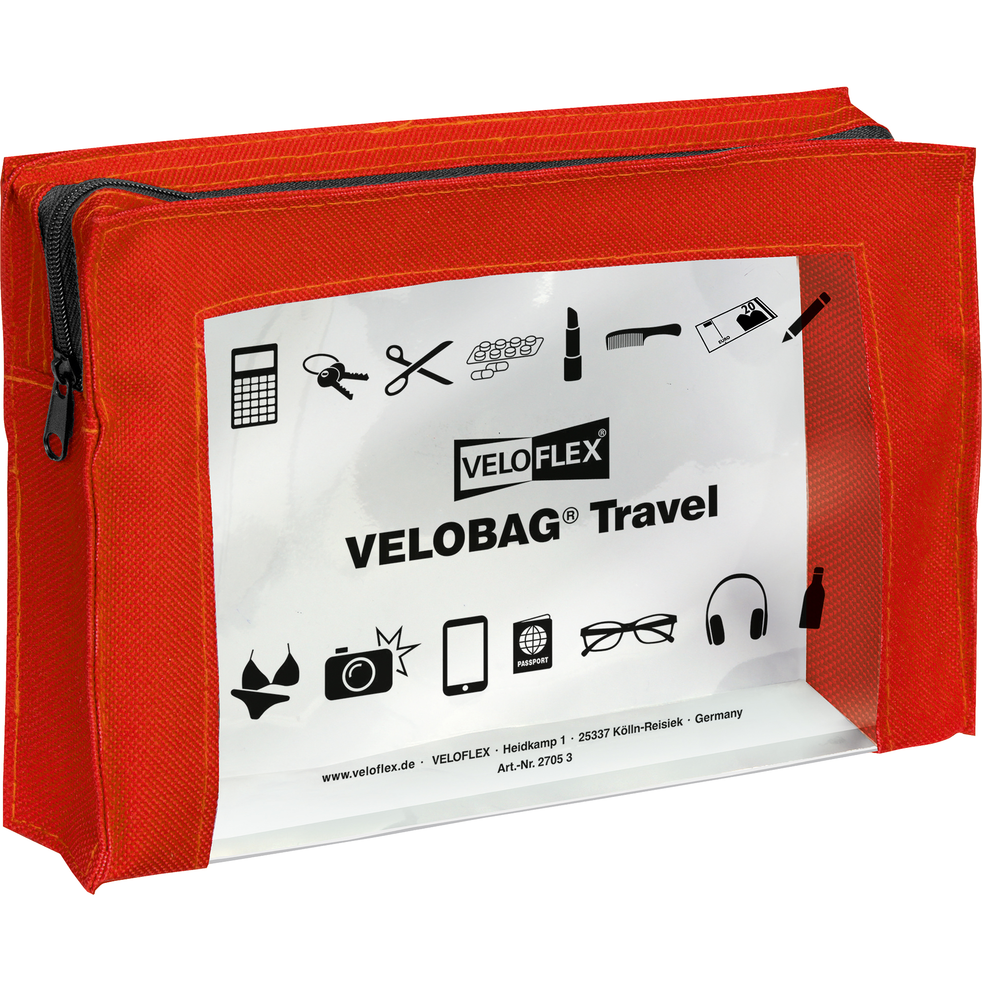 Veloflex Reißverschlusstasche VELOBAG® Travel rot, transparent