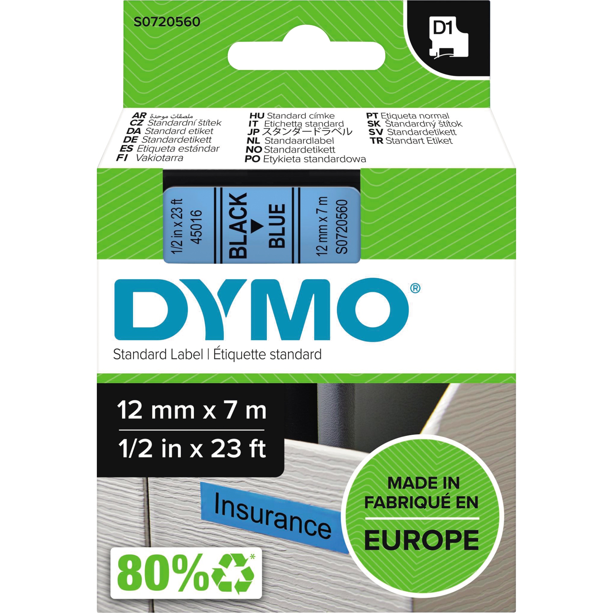 DYMO® Schriftbandkassette D1 12 mm schwarz auf blau