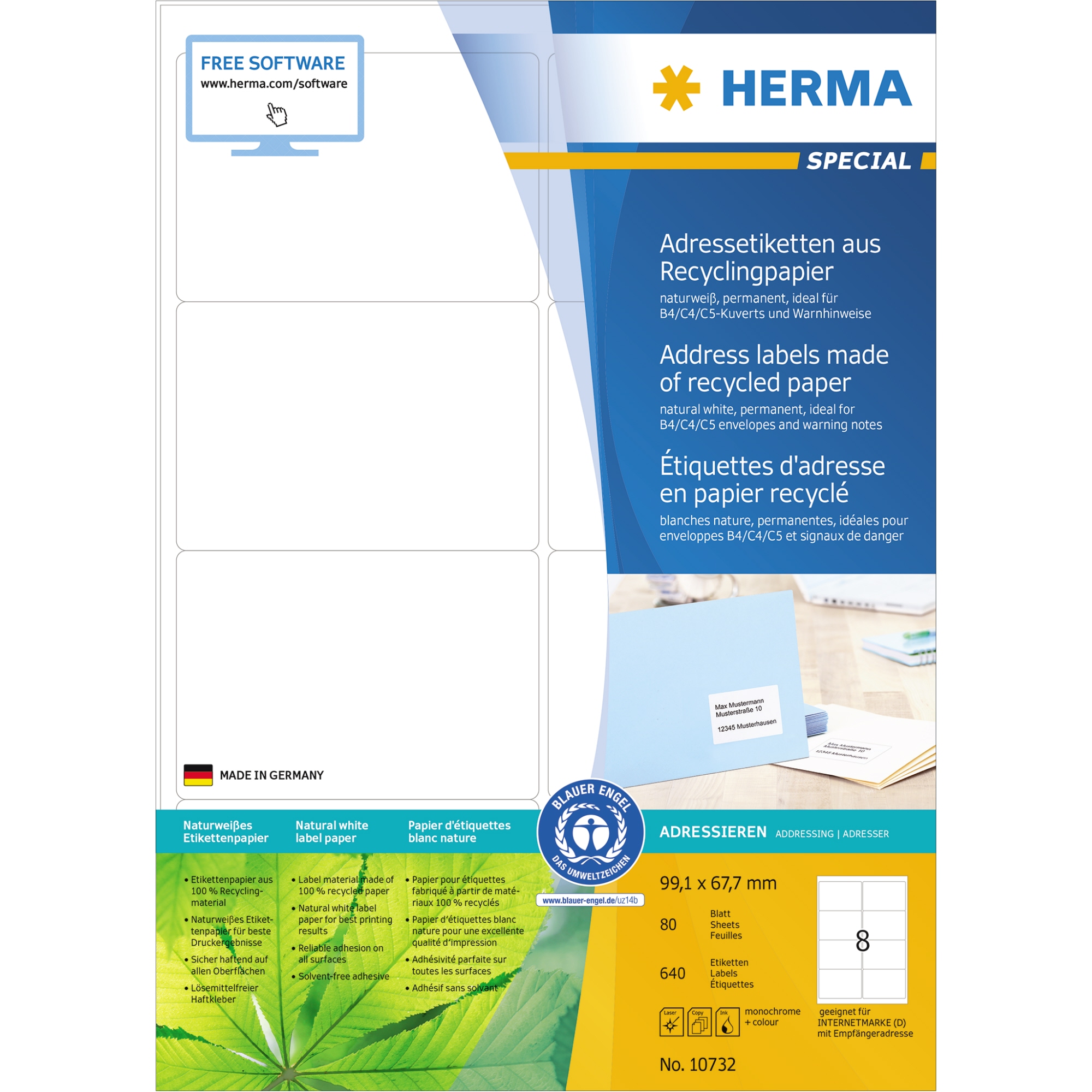 Herma Etikett Recycling naturweiß universal 99,1 x 67,7 mm (B x H)