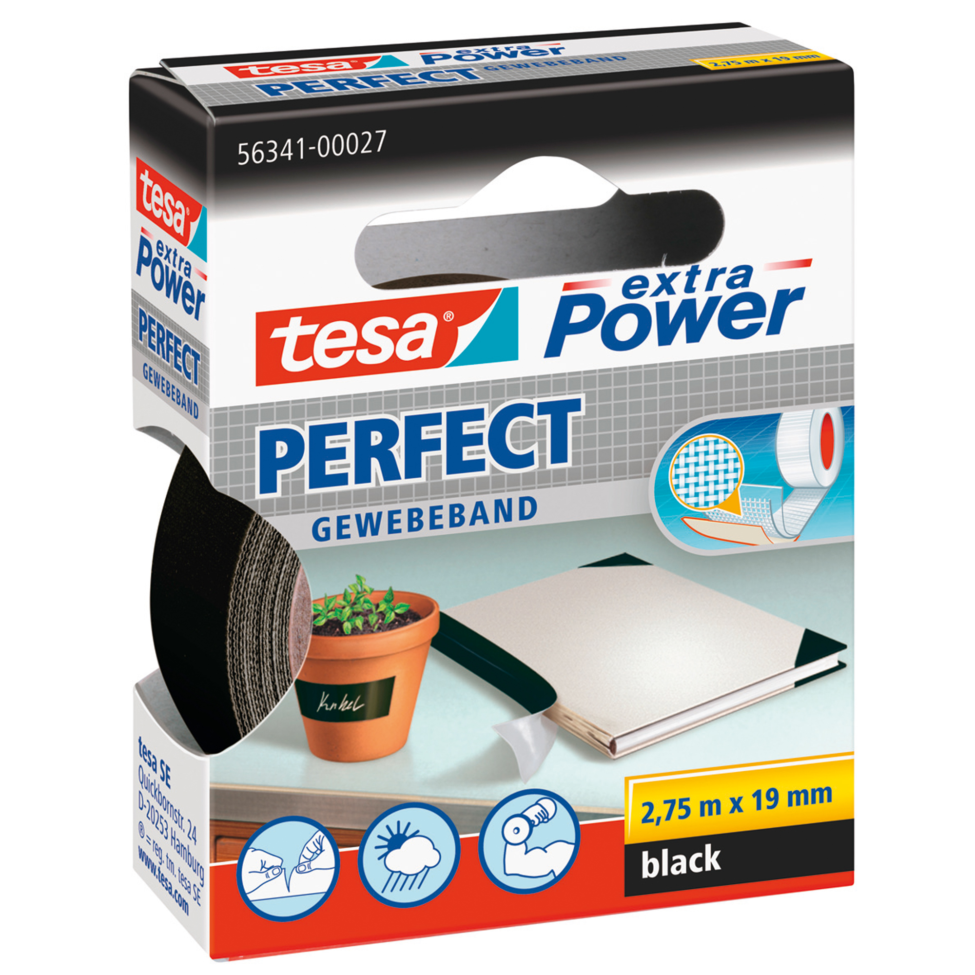 tesa® Gewebeband extra Power® Perfect 19 mm schwarz