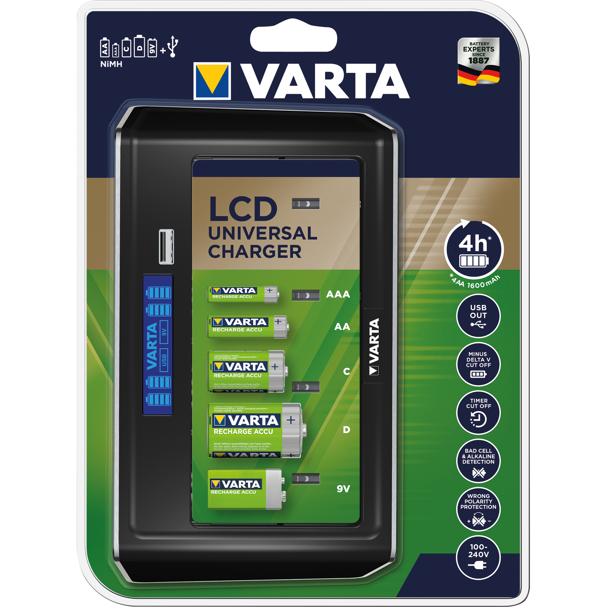 Varta Akkuladegerät Pocket/Universal Charger AA, AAA, C, D, 9 V Block