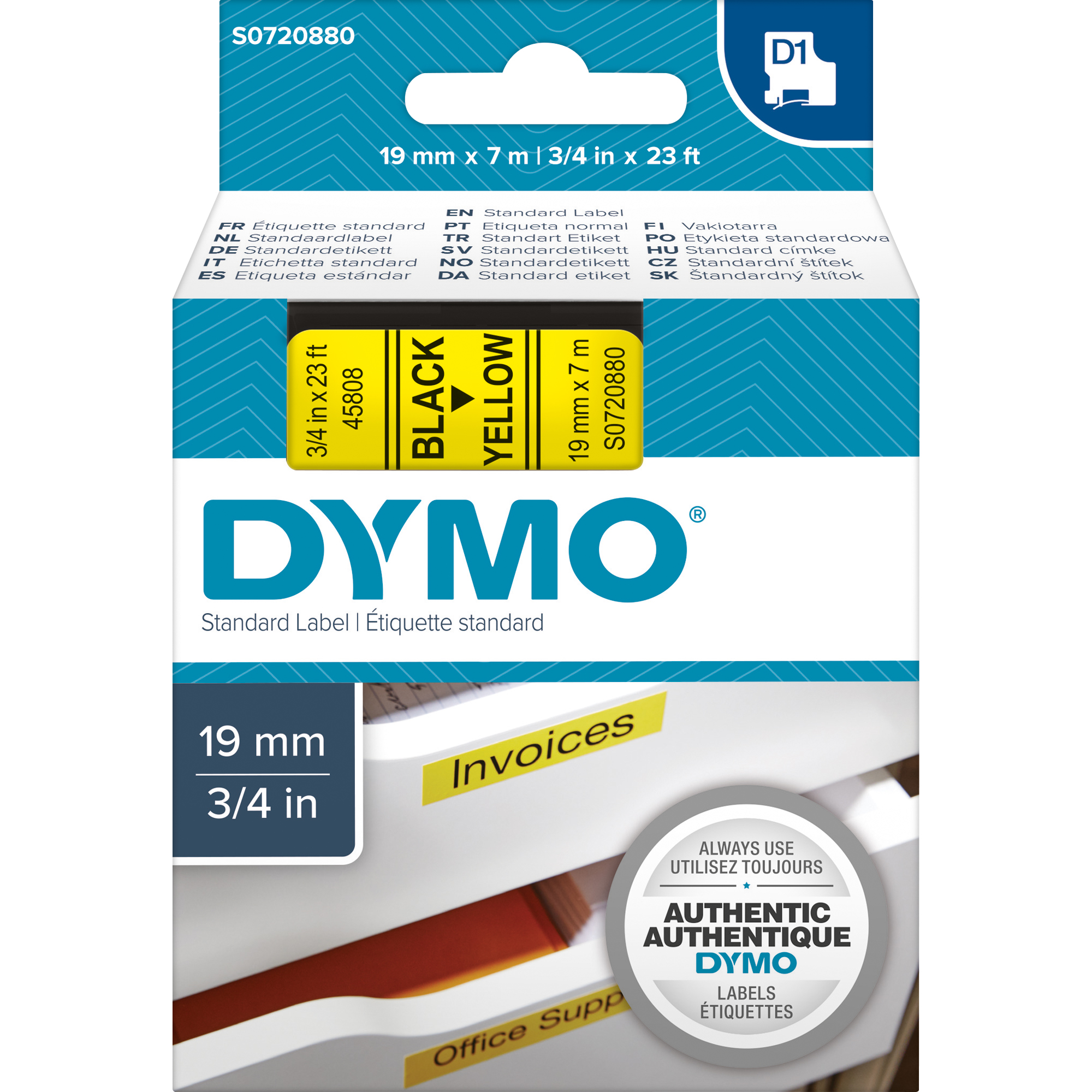 DYMO® Schriftbandkassette D1 19 mm gelb