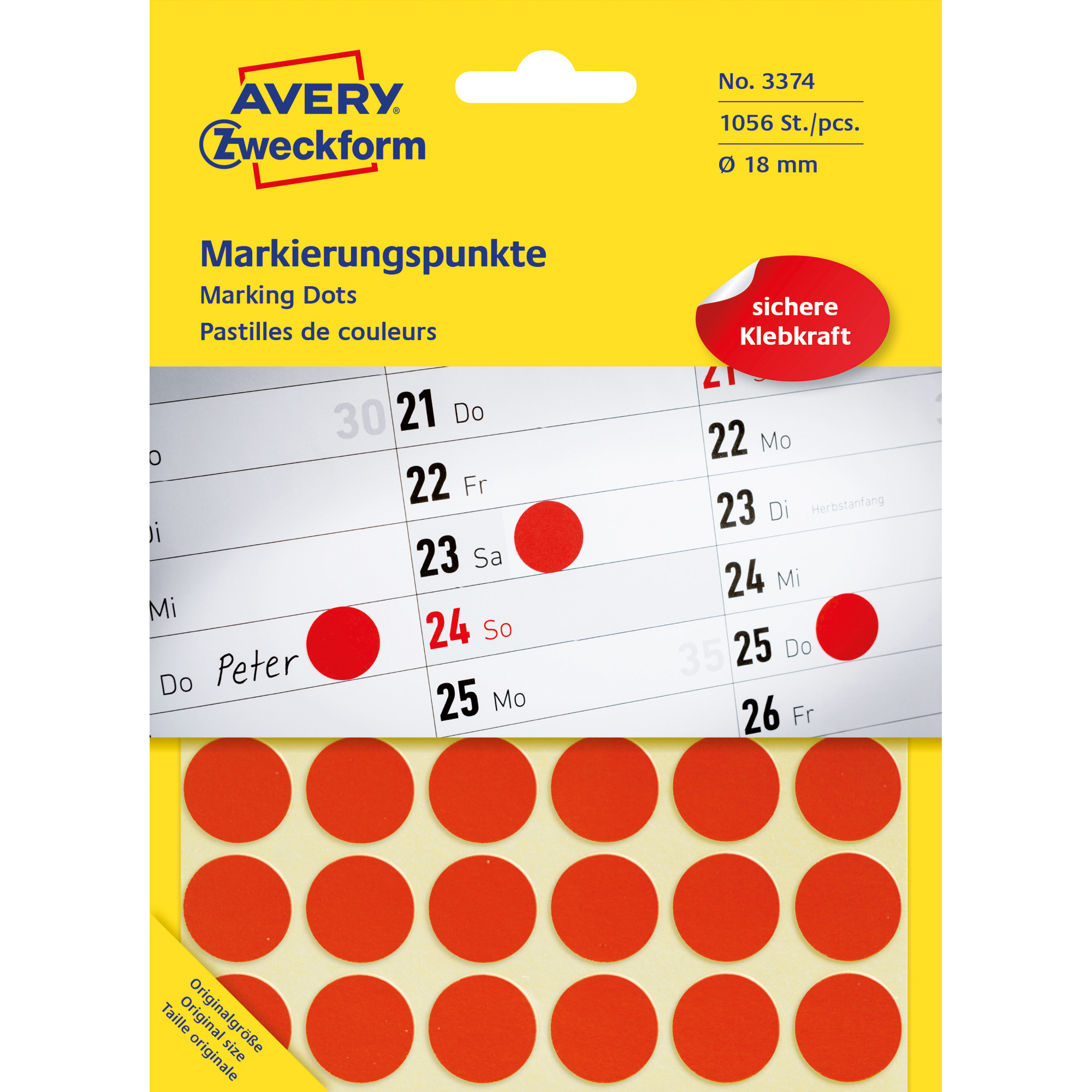 Avery Zweckform Markierungspunkt 18mm, Großpackung, rot