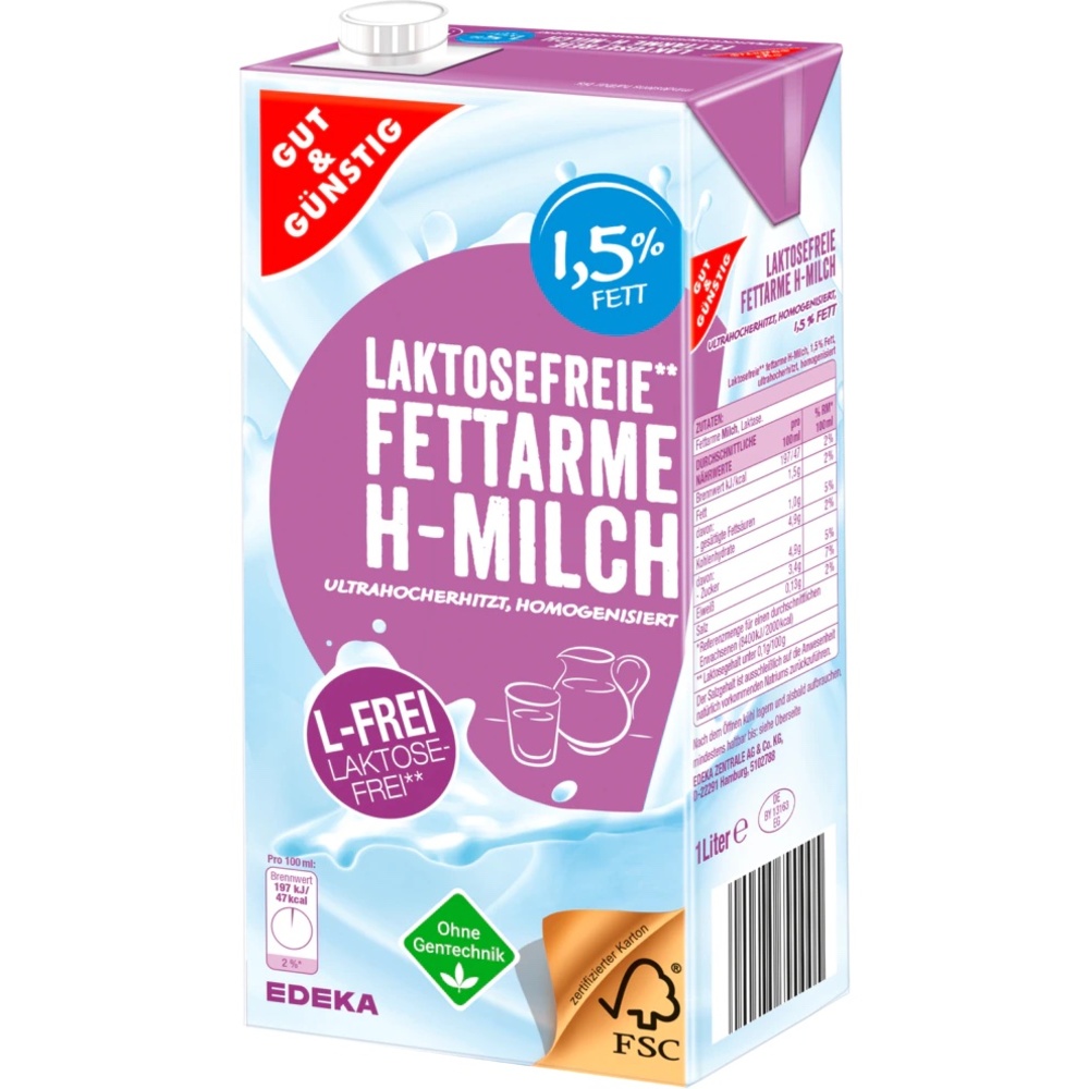 H-Milch lactosefrei 1,5% Fett 12er Karton
