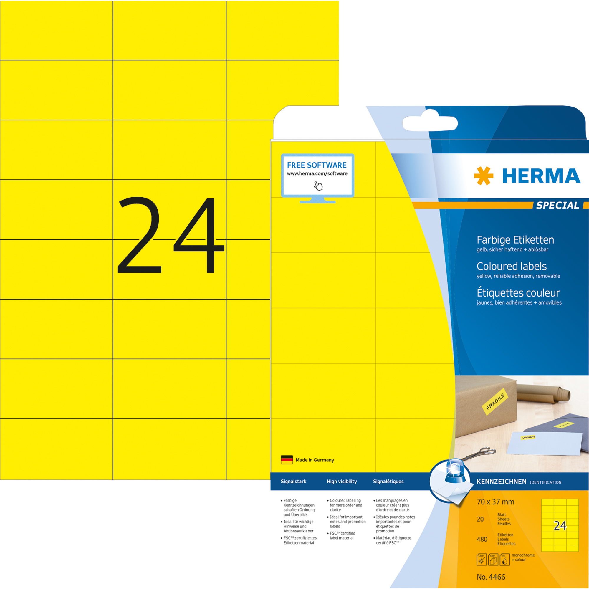 HERMA Universaletikett SPECIAL 70x37 mm 480 Etiketten gelb