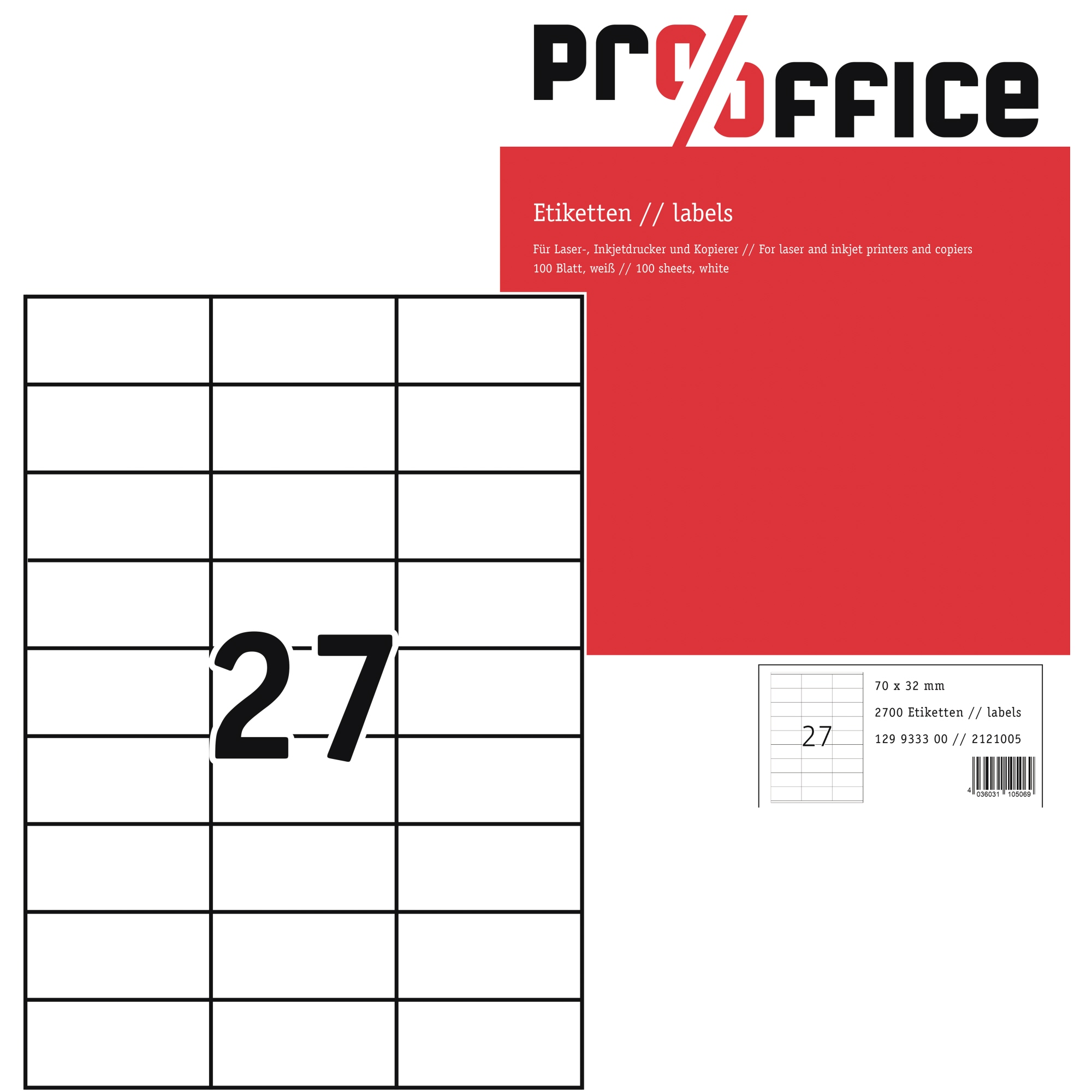 Pro/Office Universaletikett ohne umlaufenden Rand 70 x 32 mm