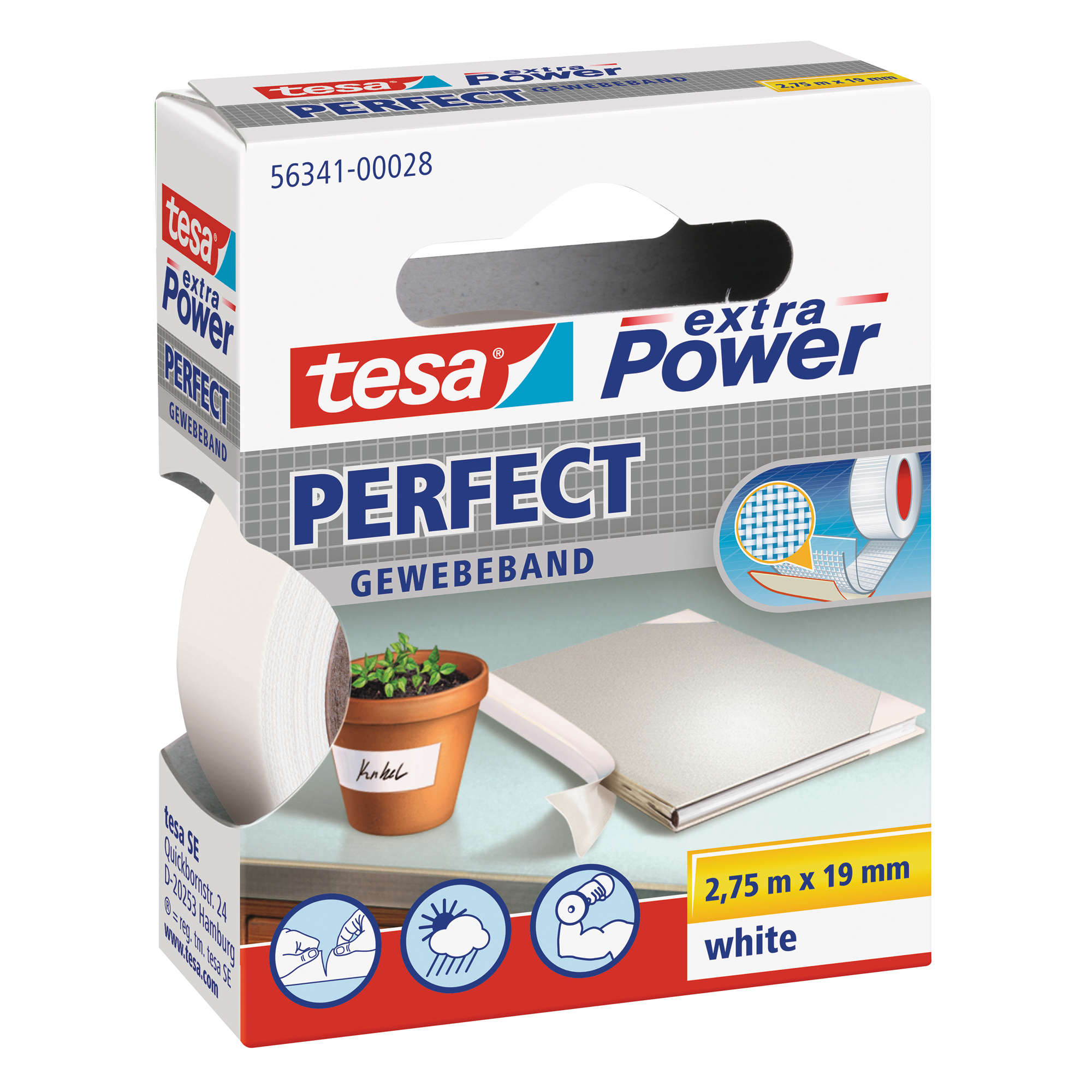 tesa® Gewebeband extra Power® Perfect 19 mm weiß