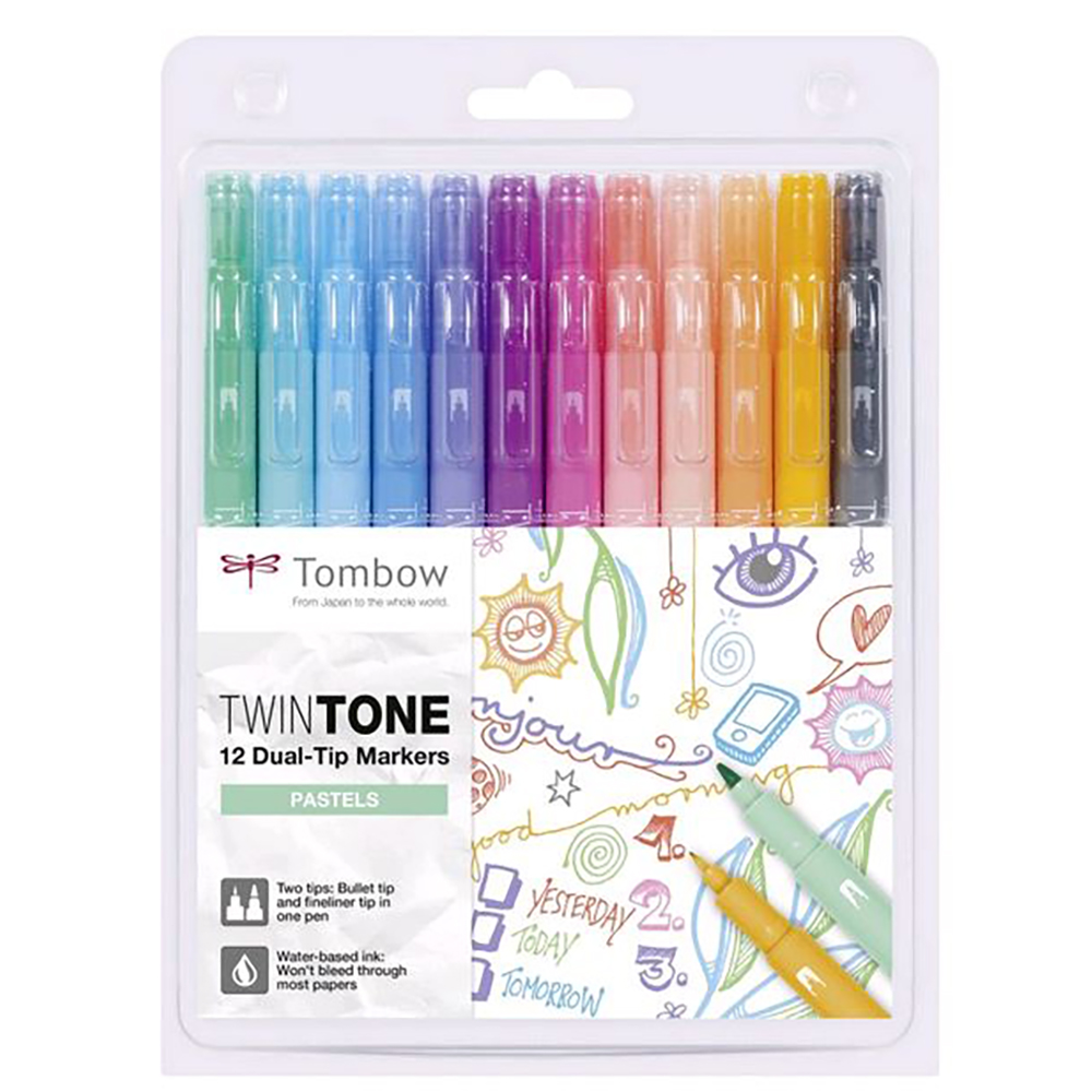 Tombow Fasermaler TwinTone Etui verschiedene Farben, Pastellfarben