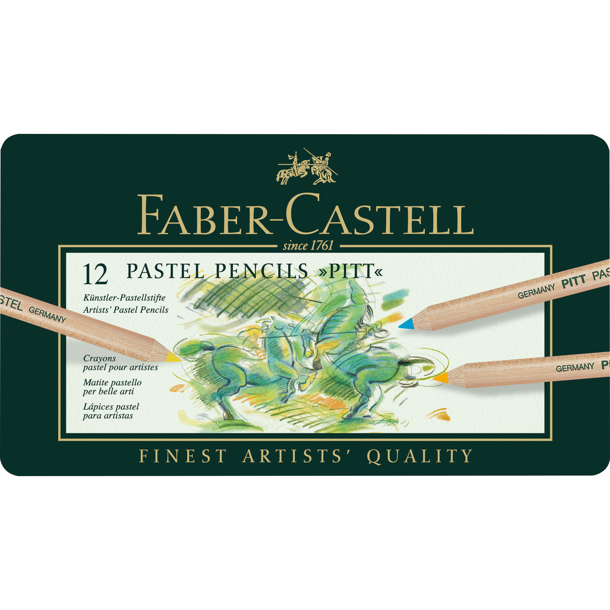 Pastellstift PITT® PASTELL; 12 Stifte farbig sortiert im Metalletui