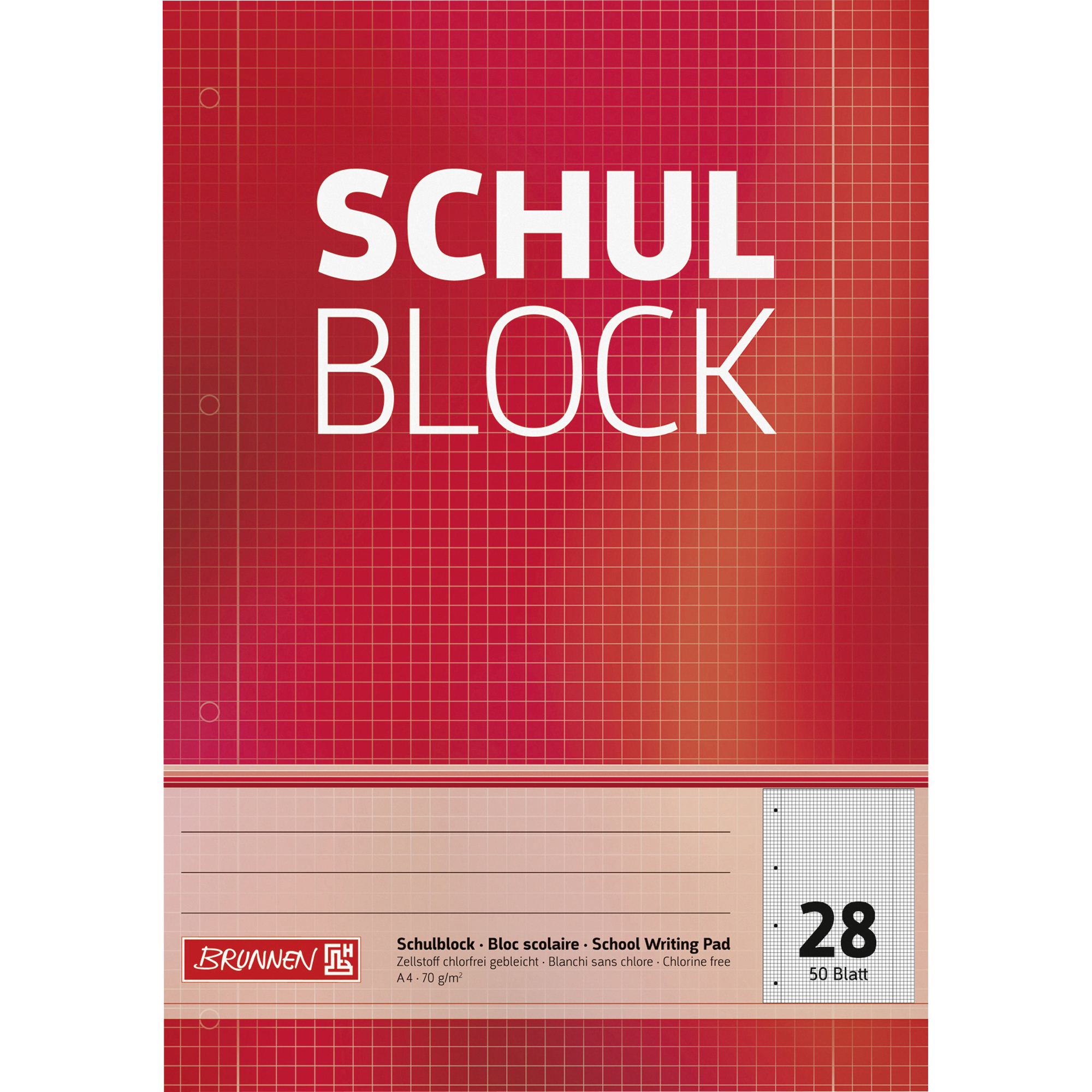 BRUNNEN Schulblock DIN A4, Lineatur 28, mit Doppelrand, 50 Blatt
