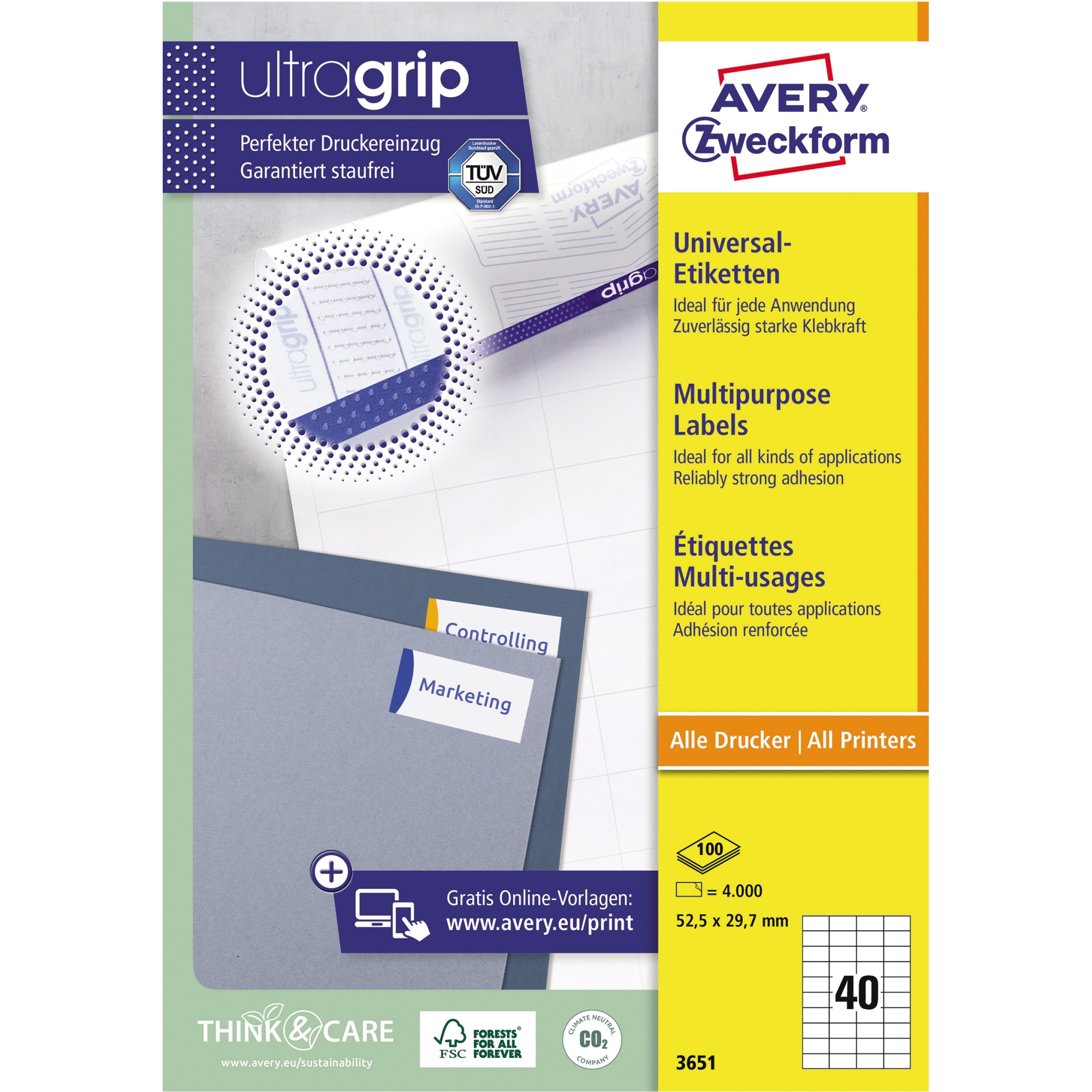 Avery Zweckform Universaletikett ultragrip 3651 52,5 x 29,7 mm weiß