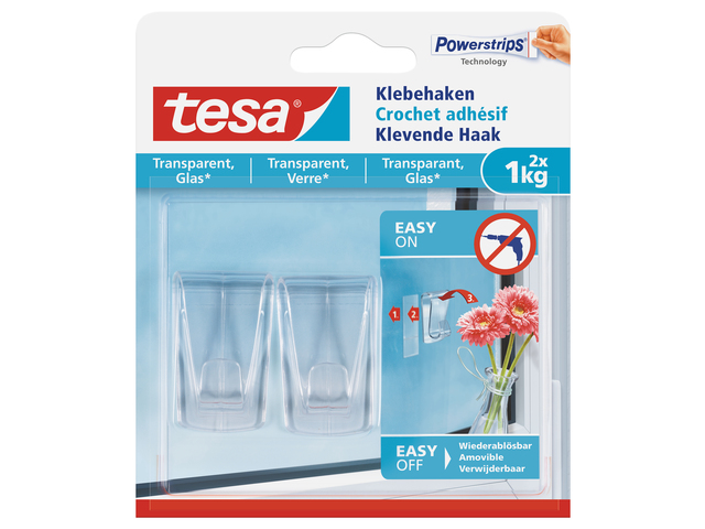 tesa® Klebehaken transparent & Glas 1,0 kg