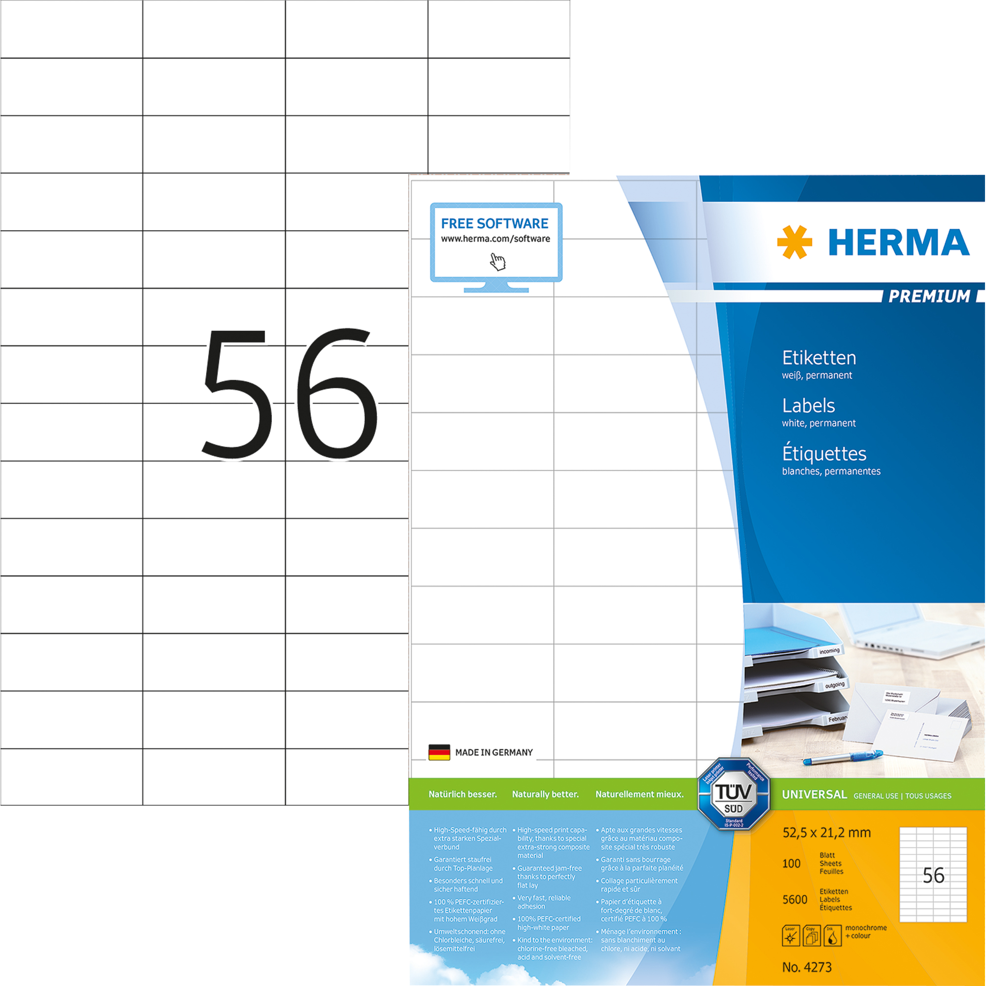 HERMA Universaletikett PREMIUM 52,5 x 21,2 mm 5.600 Etik./Pack.