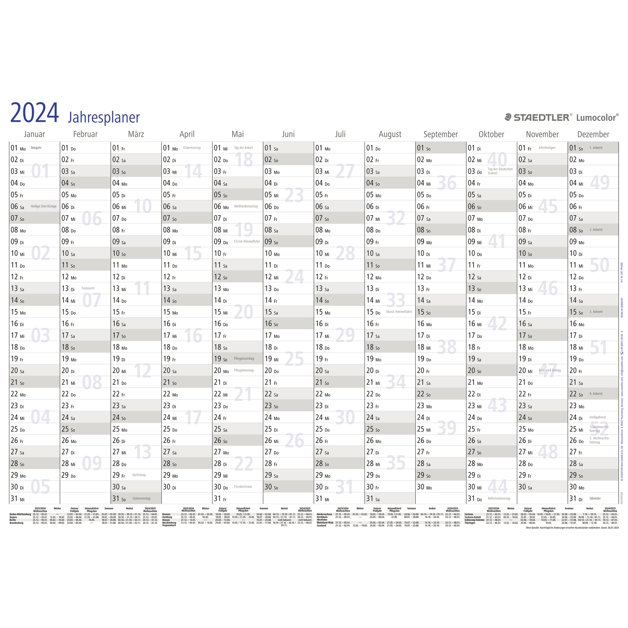 STAEDTLER® Plakatkalender 2024 A3q 12 Monate